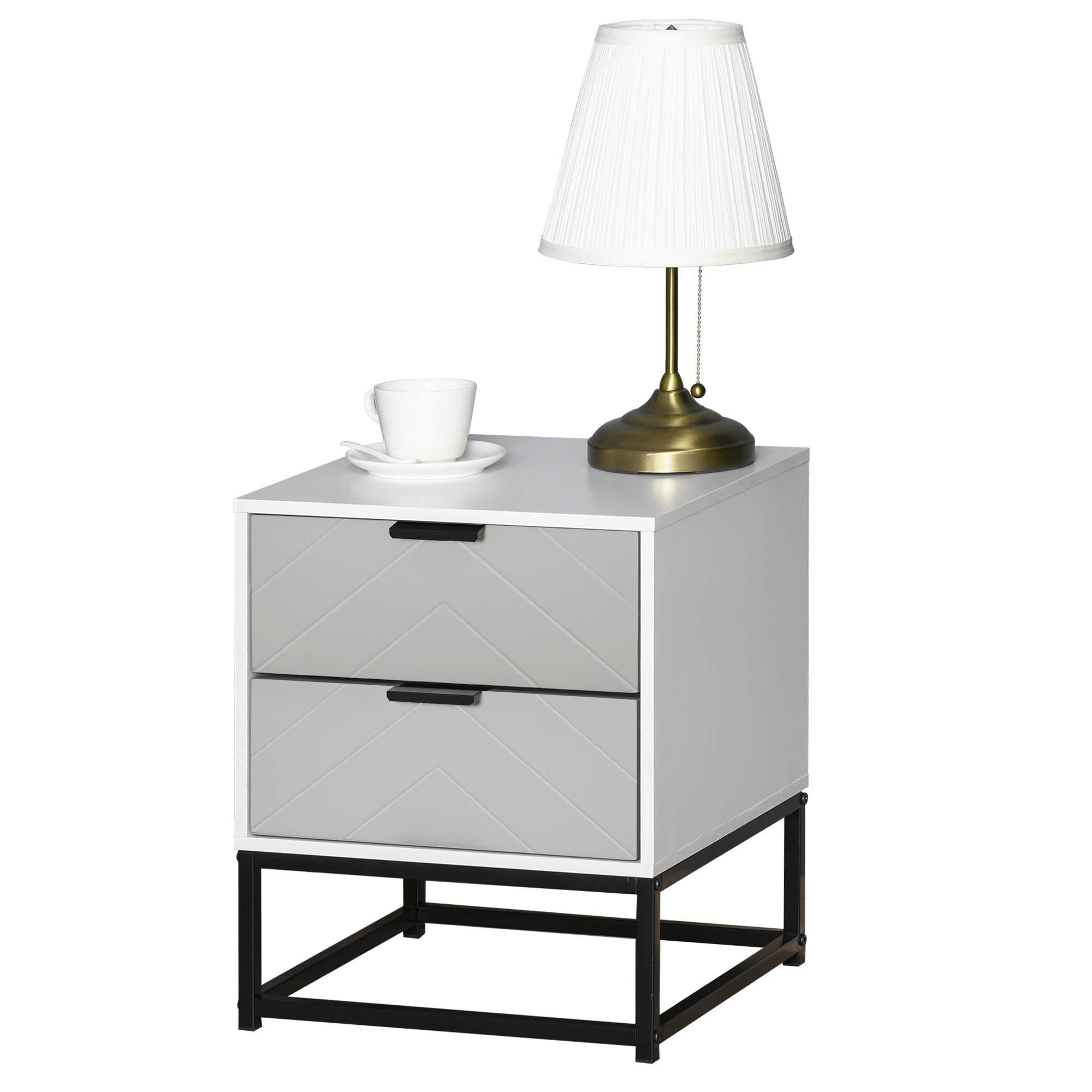 Mesita de Noche con 2 Cajones Base Elevada para Cama Estilo Moderno 39