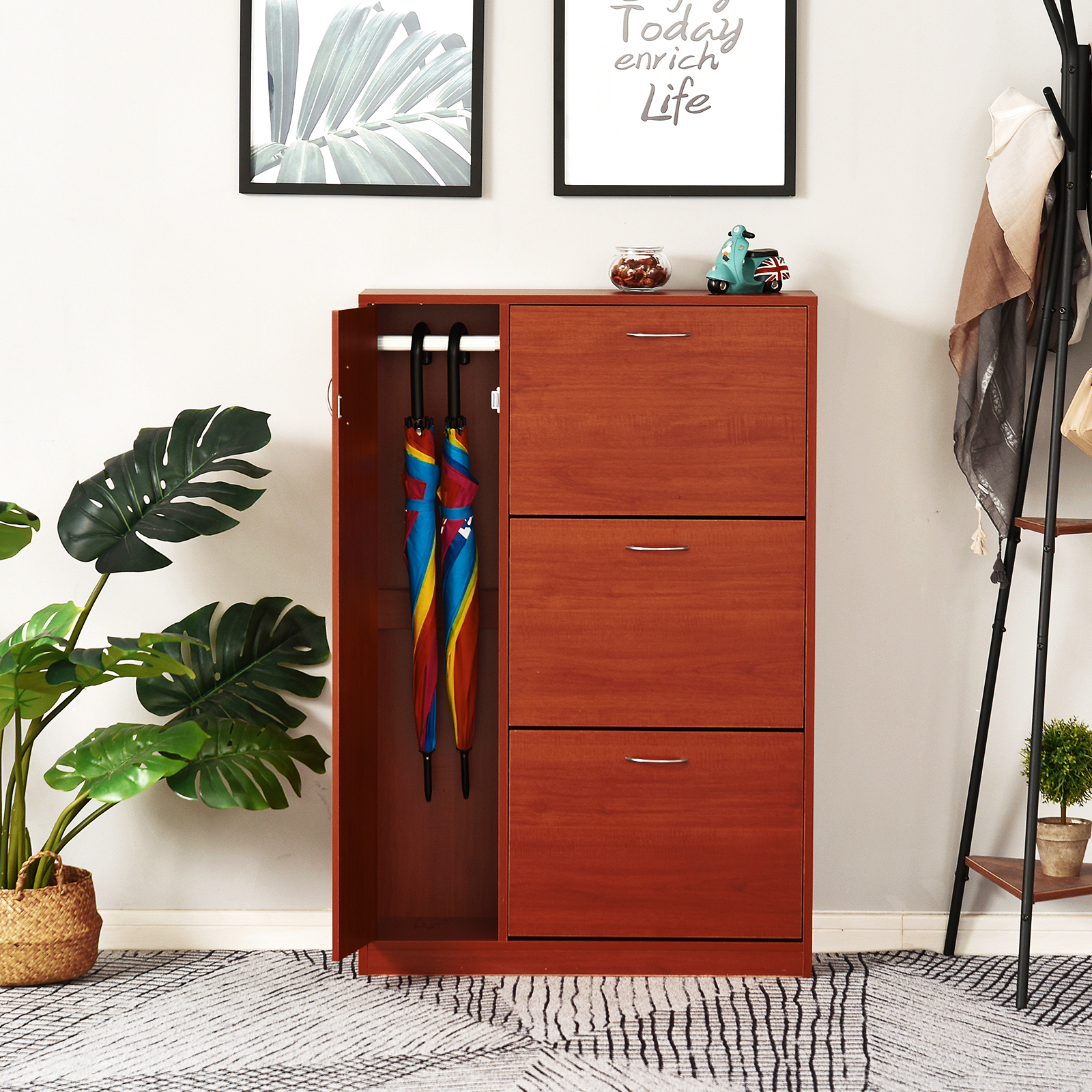 Mueble Zapatero Armario 1 Puerta 3 Cajón Abatible Organizador Zapatos