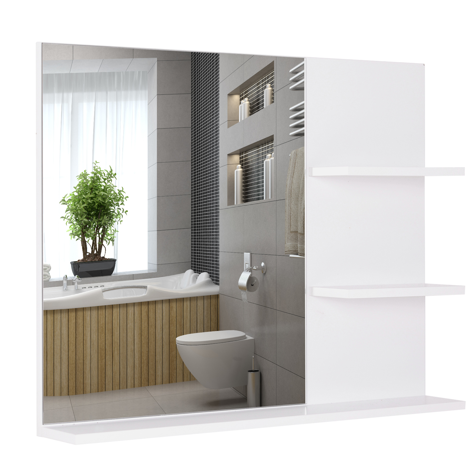 Espejo de Pared para Baño con 3 Estantes 60x10x48 cm Blanco | eBay