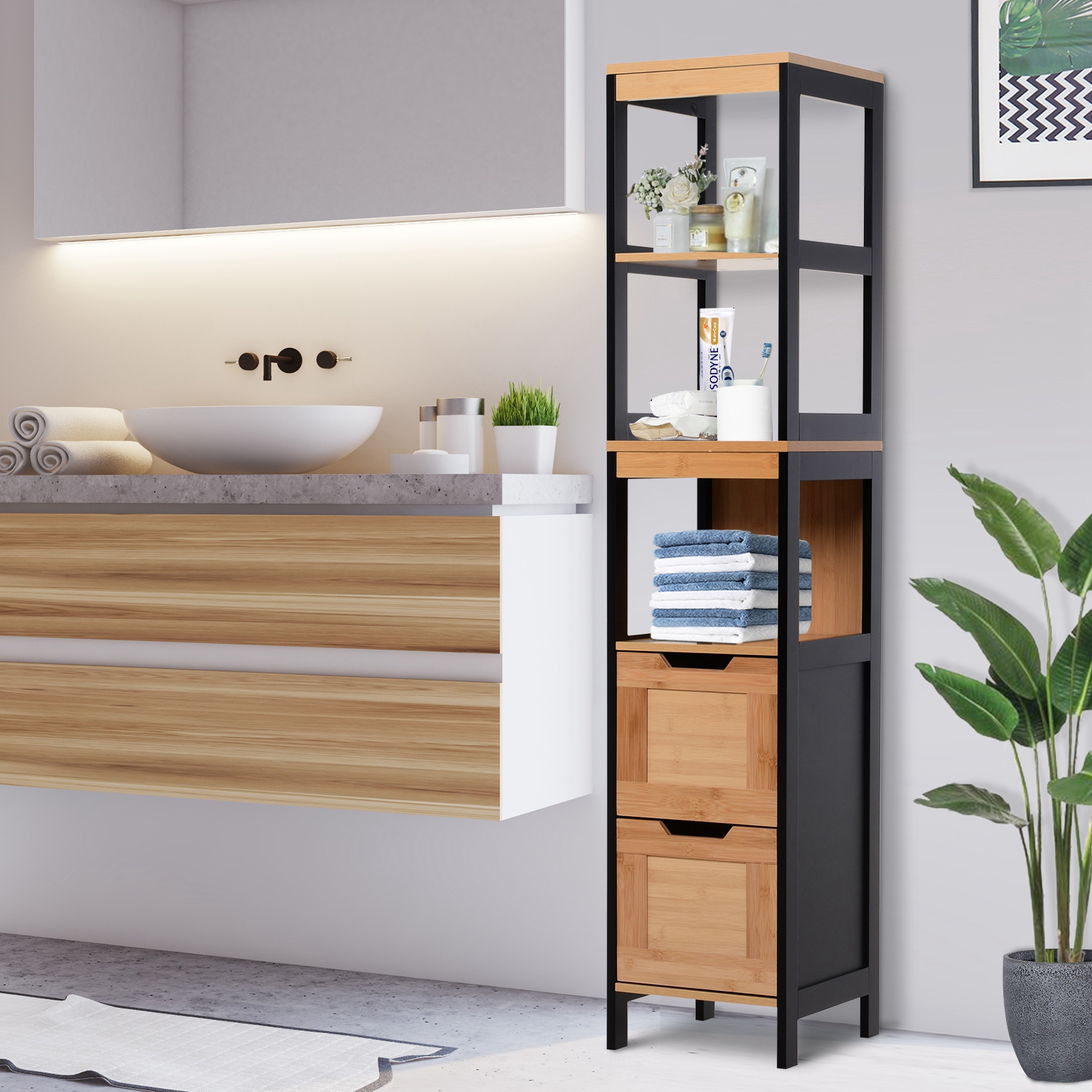 Armario Alto para Baño con Estantes y Cajones 30x30x144.3 cm | eBay