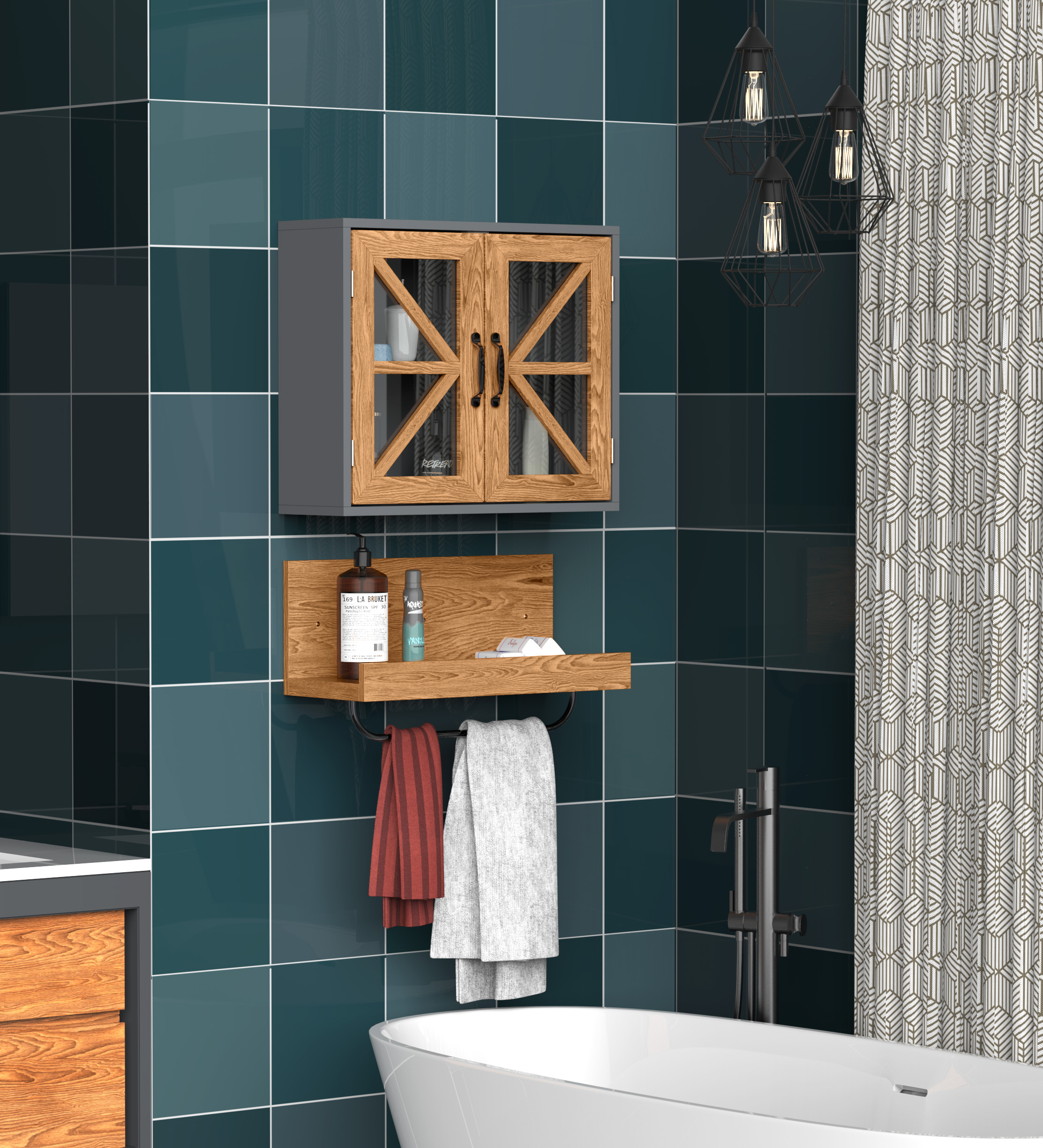 Armario y Estante Abierto de Pared con Toallero para Baño Cocina 61x19