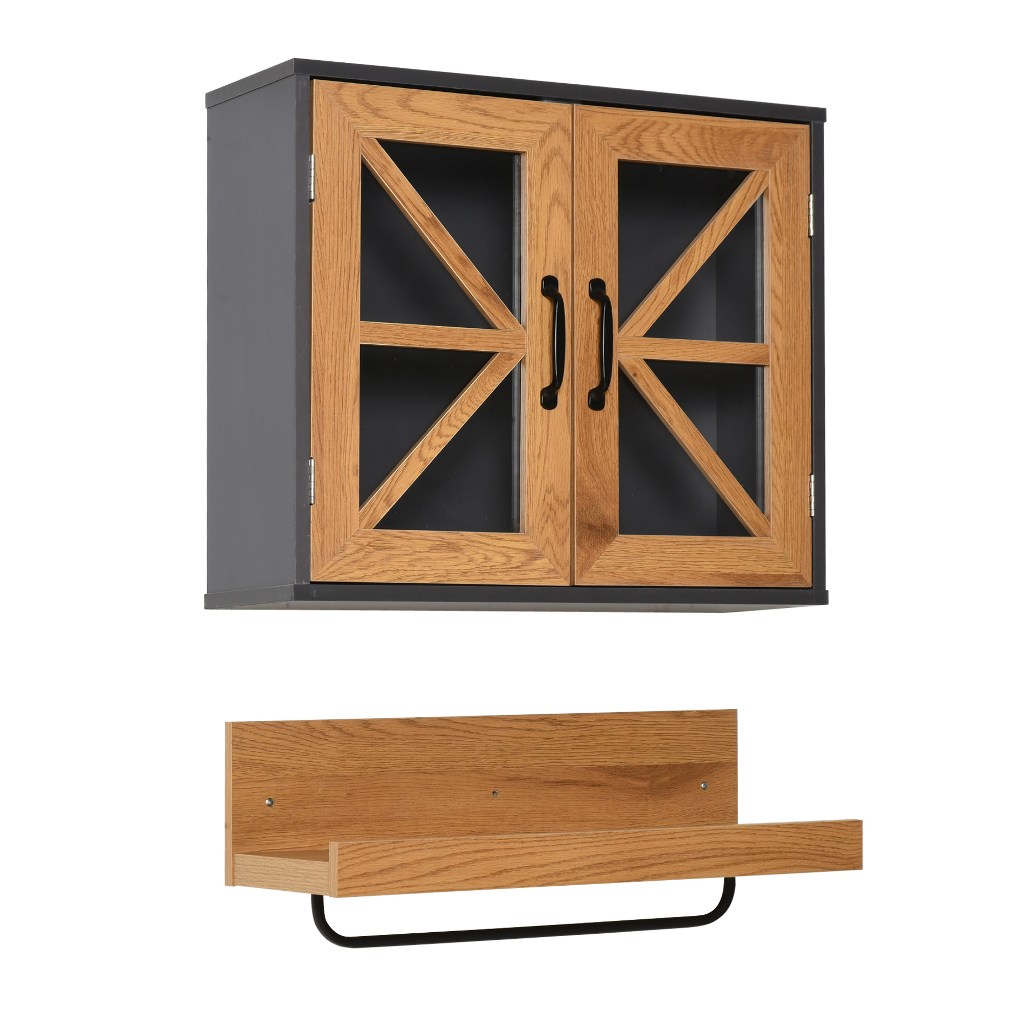 Armario y Estante Abierto de Pared con Toallero para Baño Cocina 61x19