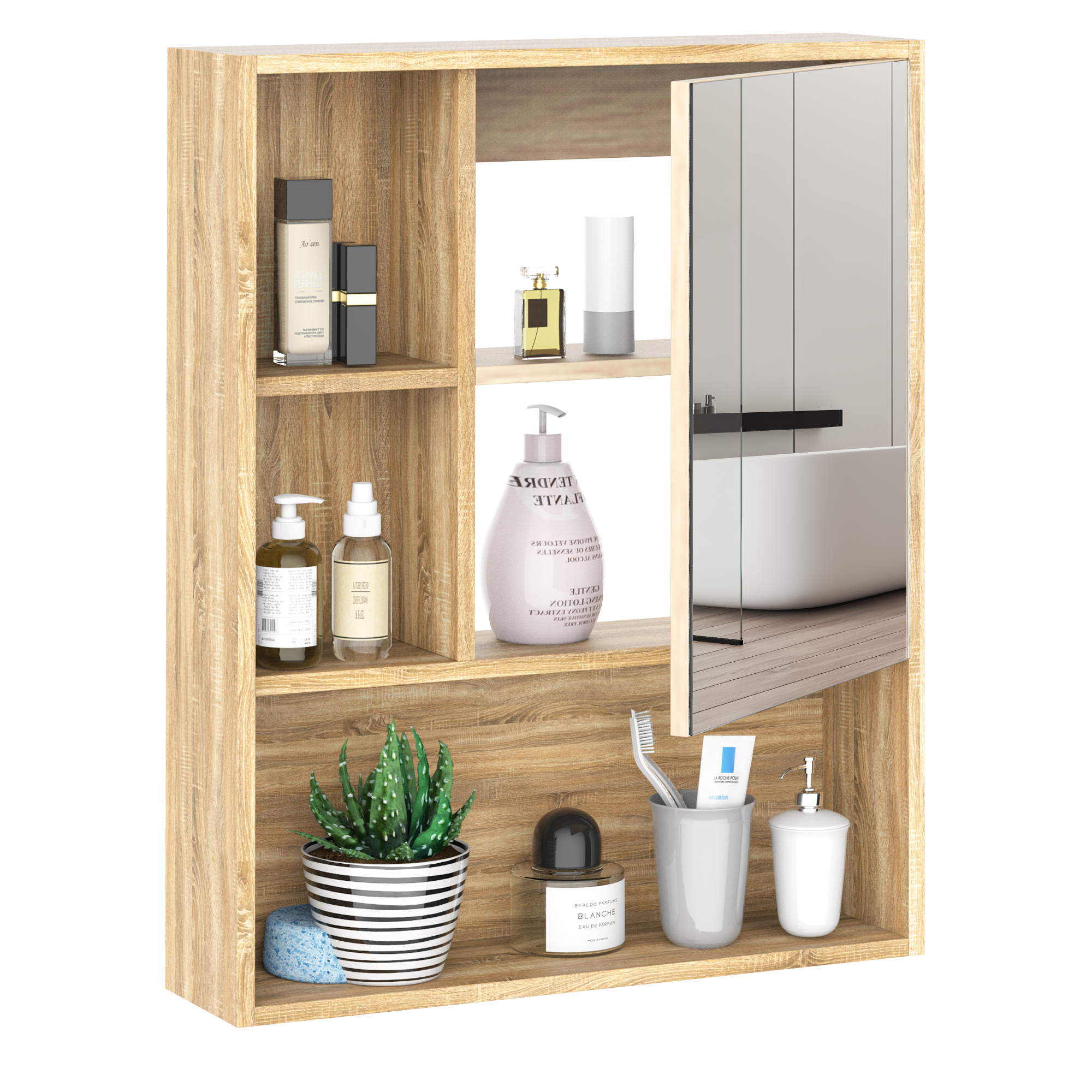 Armario con Espejo Montado en Pared con Estante Ajustable 60x15x76 cm