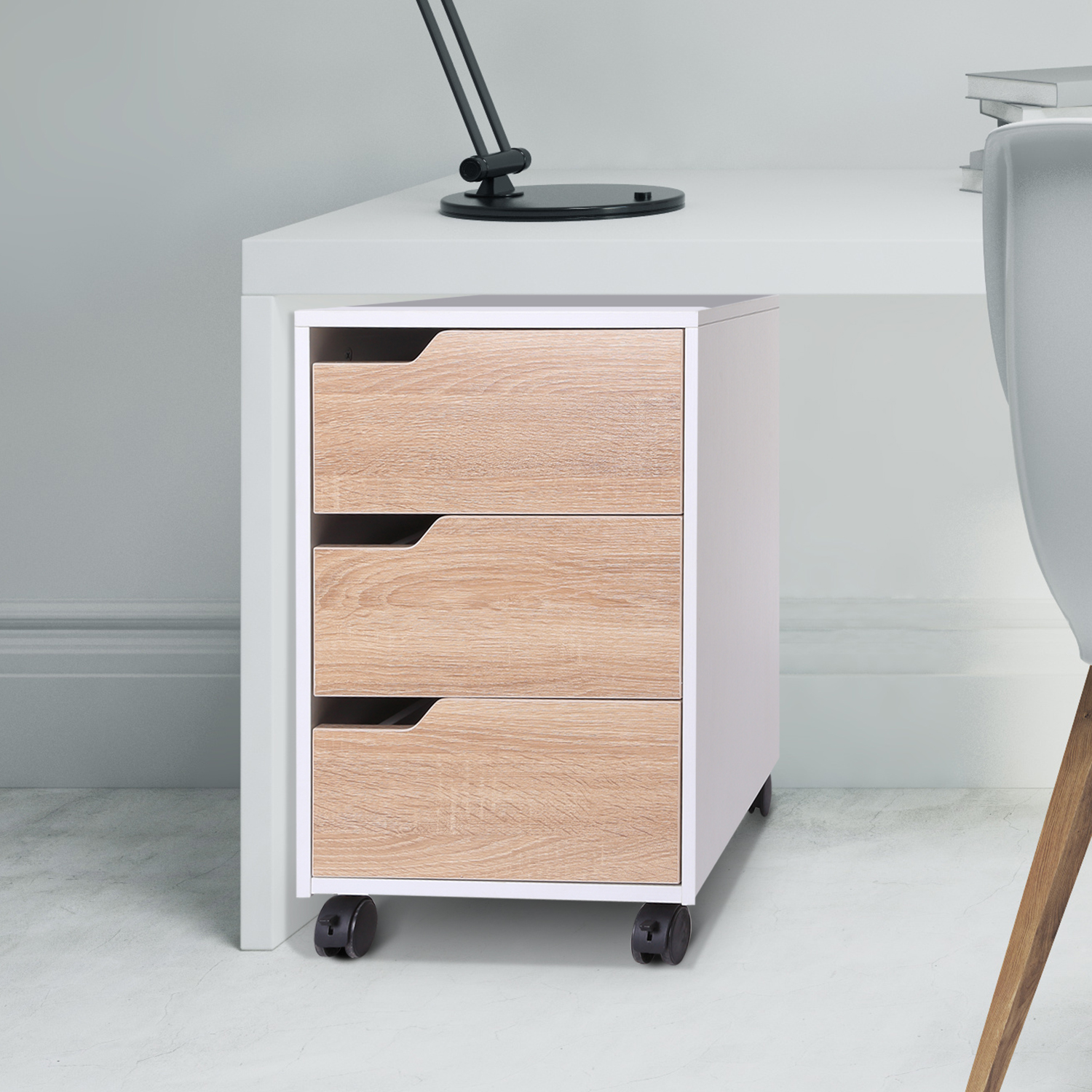 Armario Archivador Móvil para Oficina Cajonera Madera 3 Cajones