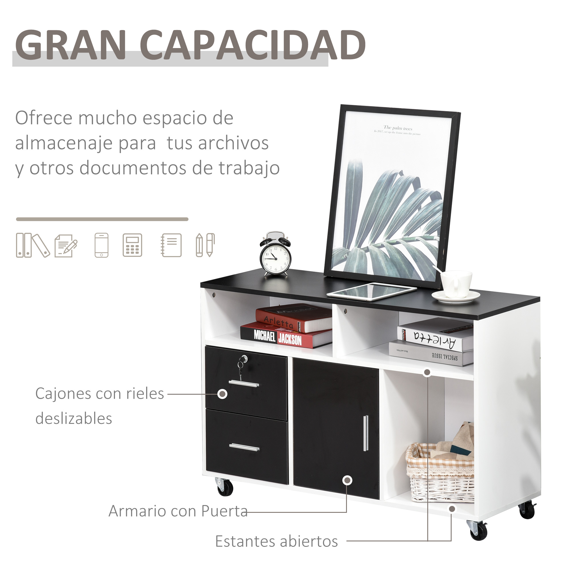 Mueble auxiliar de Oficina con Armario Cajones estantes multiusos