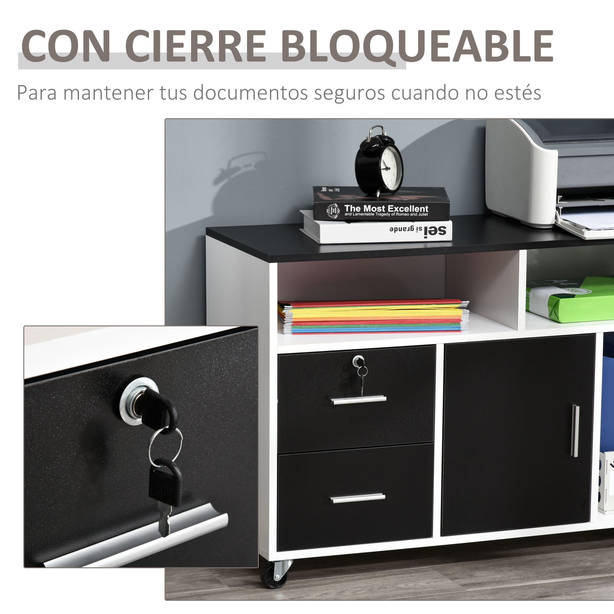 Mueble auxiliar de Oficina con Armario Cajones estantes multiusos