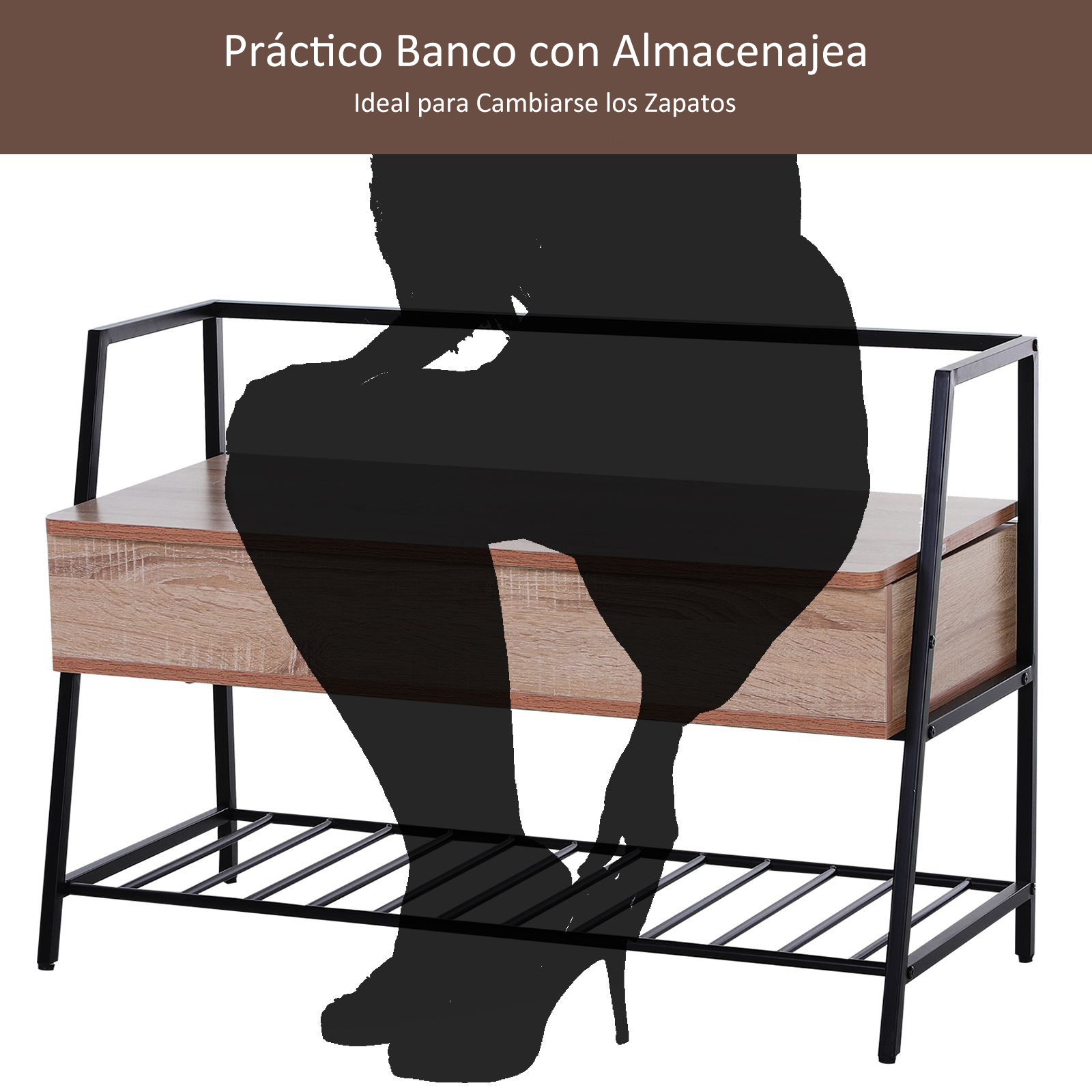 Banco Zapatero Compacto Diseño Industrial Para Entrada 90x39x61.7 cm | eBay
