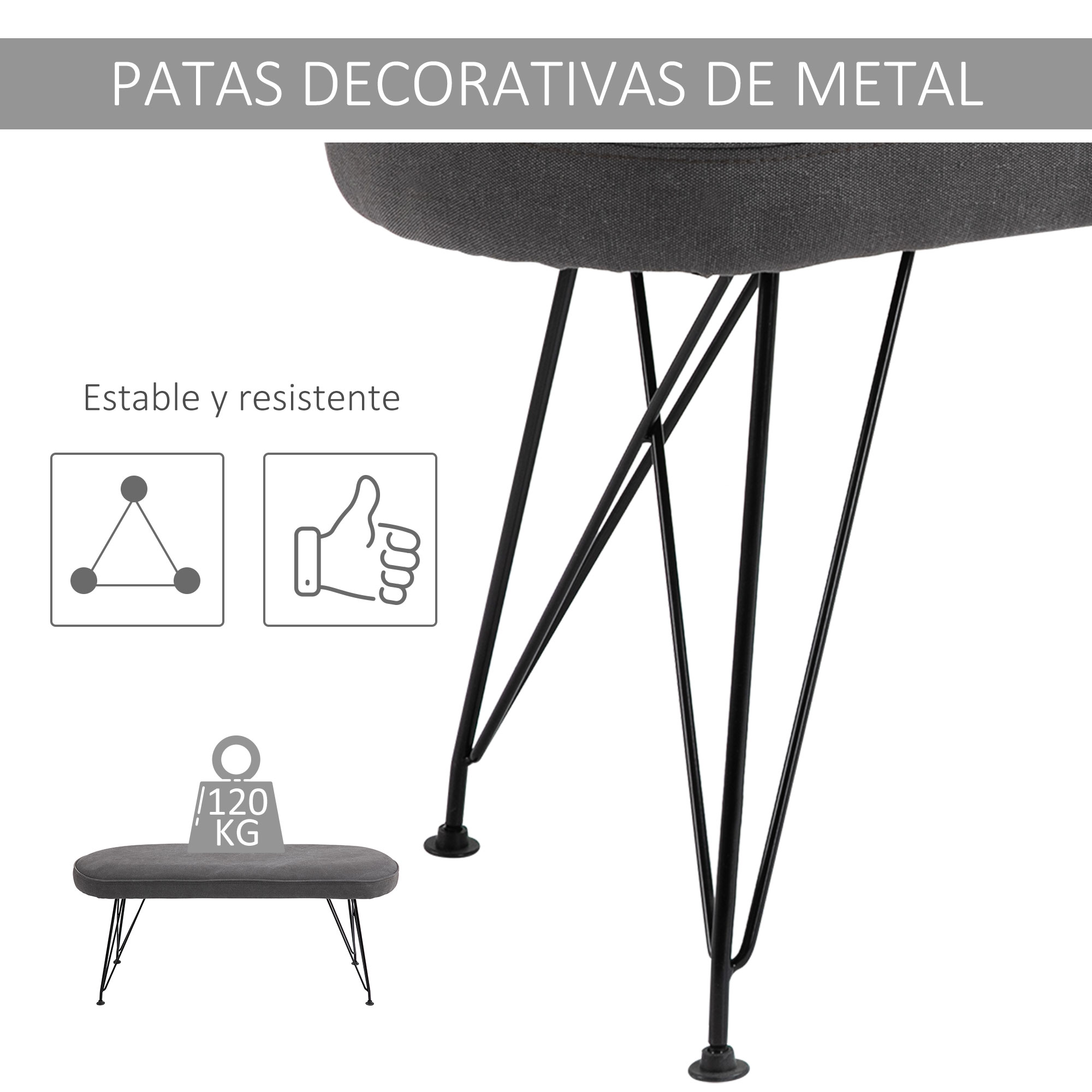 Banco de Cama Otomano Taburete con Patas de Metal para Dormitorio