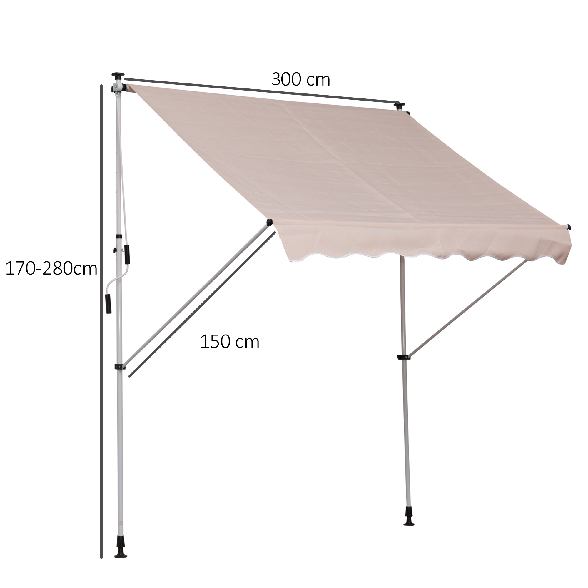 Toldo Portátil Balcón Patio Toldo Manual Plegable de Aluminio Altura