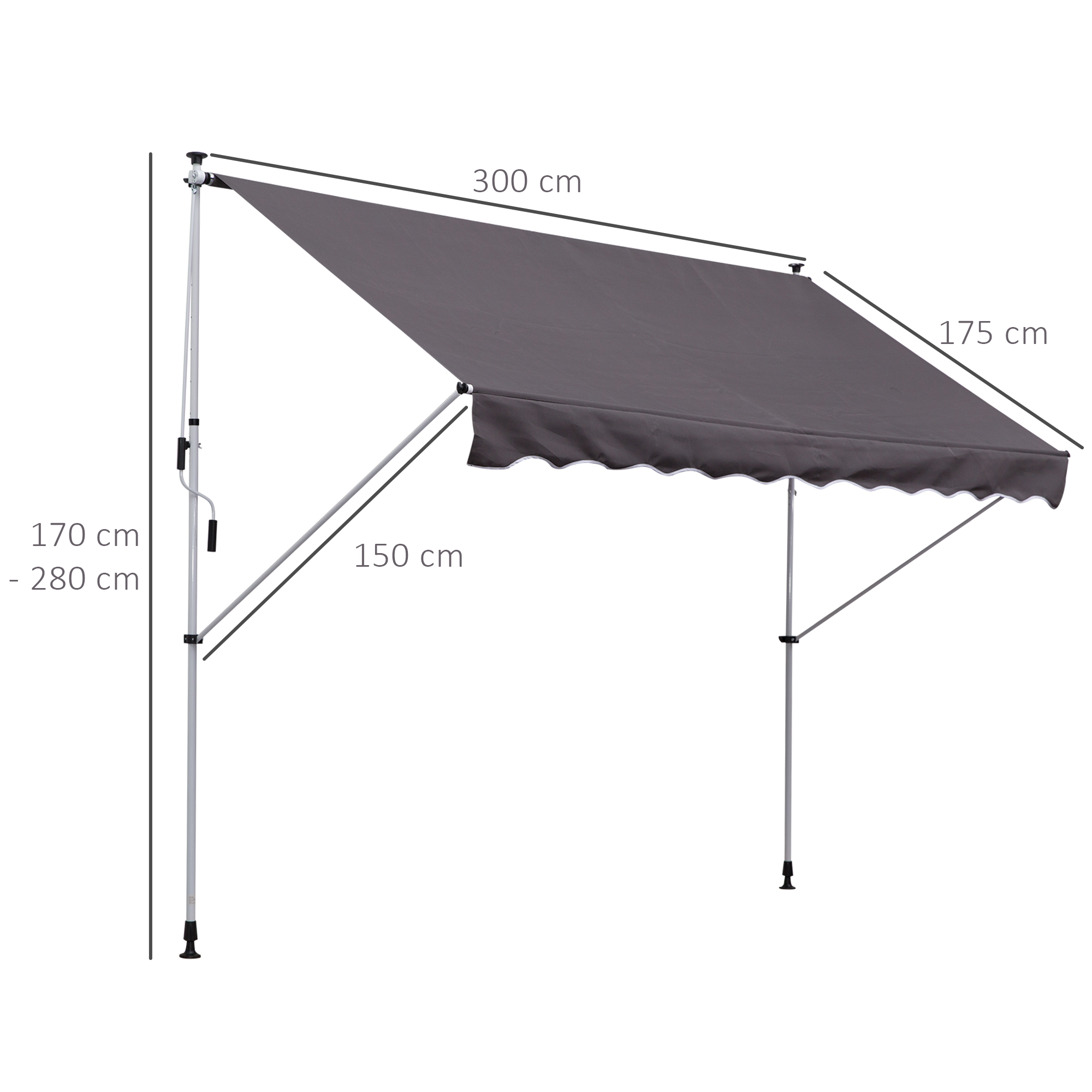 Toldo Portátil Balcón Patio Toldo Manual Plegable de Aluminio Altura