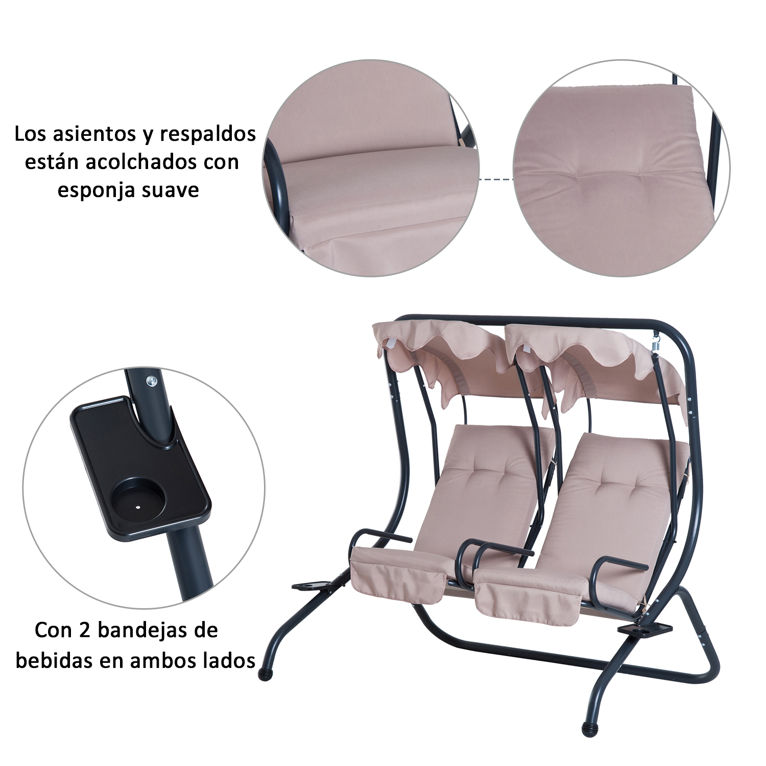 Columpio Balancín Jardín 2 Plazas con Techo Bandeja de Bebida Acero | eBay