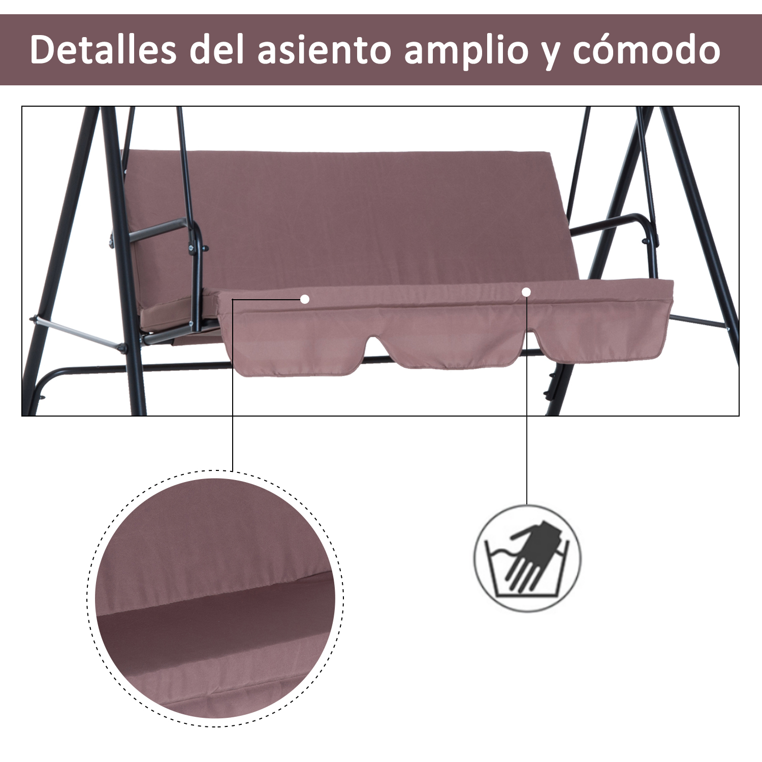 Columpio Jardín tipo Balancín Metal Mecedora Techo Regulable y Cojín 3