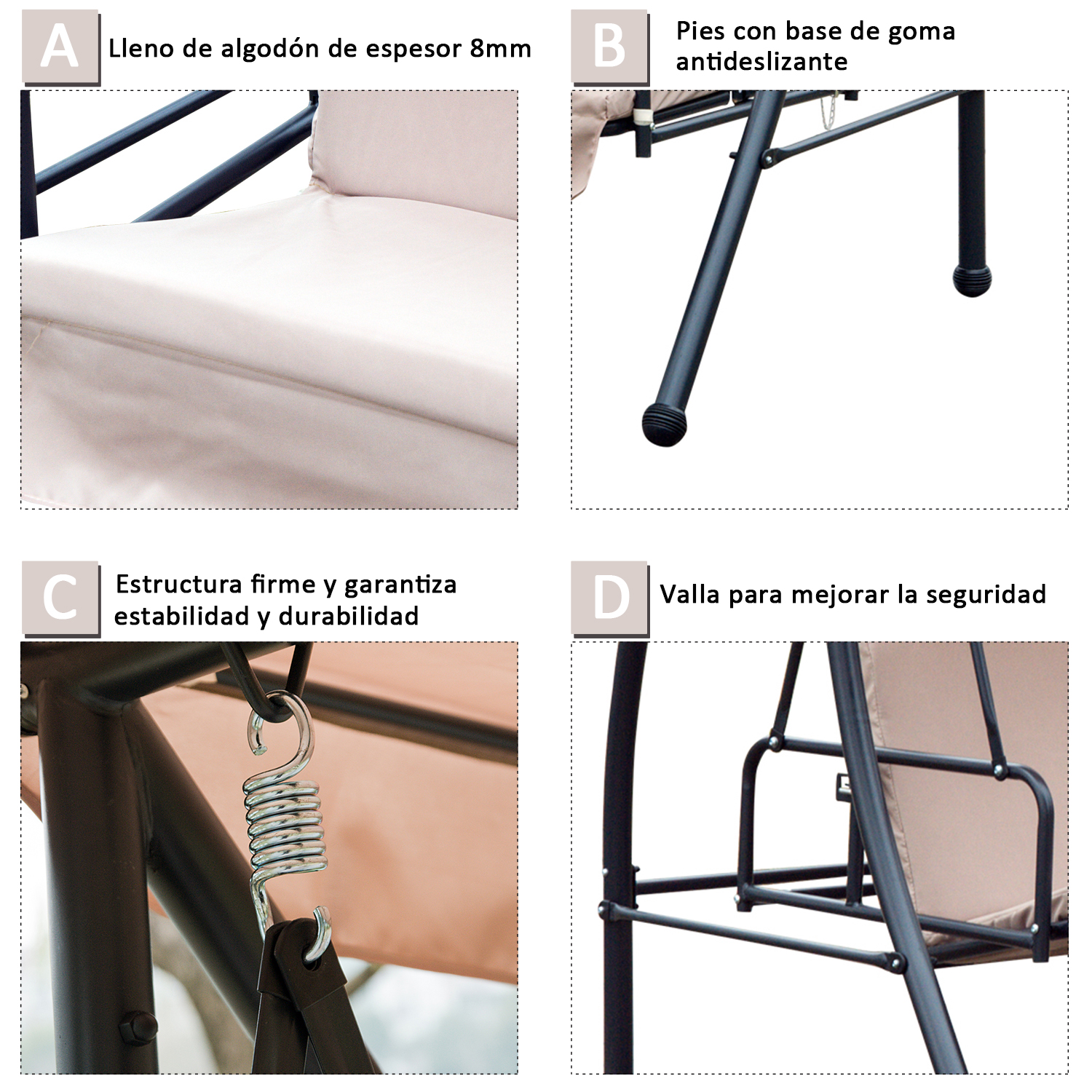 Columpio Balancín Jardín Convertible en Cama 3 Plazas Acero Beige | eBay