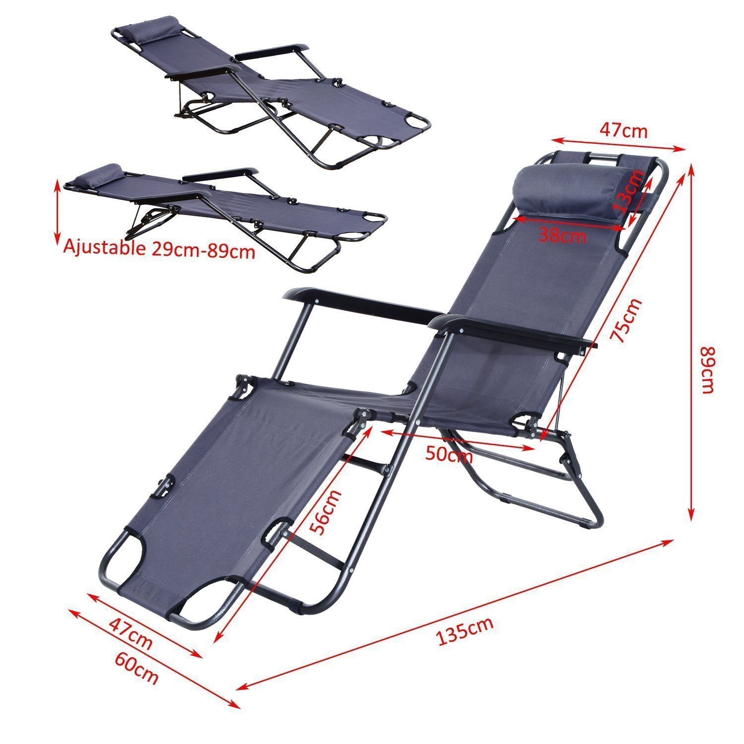 Set de 2 Tumbonas Plegable Inclinable Silla Hamaca Playa Piscina Jardín