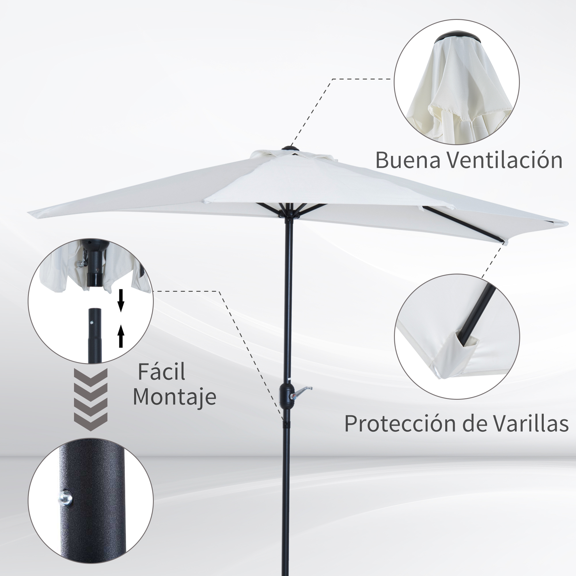 Sombrilla Parasol Jardín con Manivela Semicircular Exterior 269x138x236