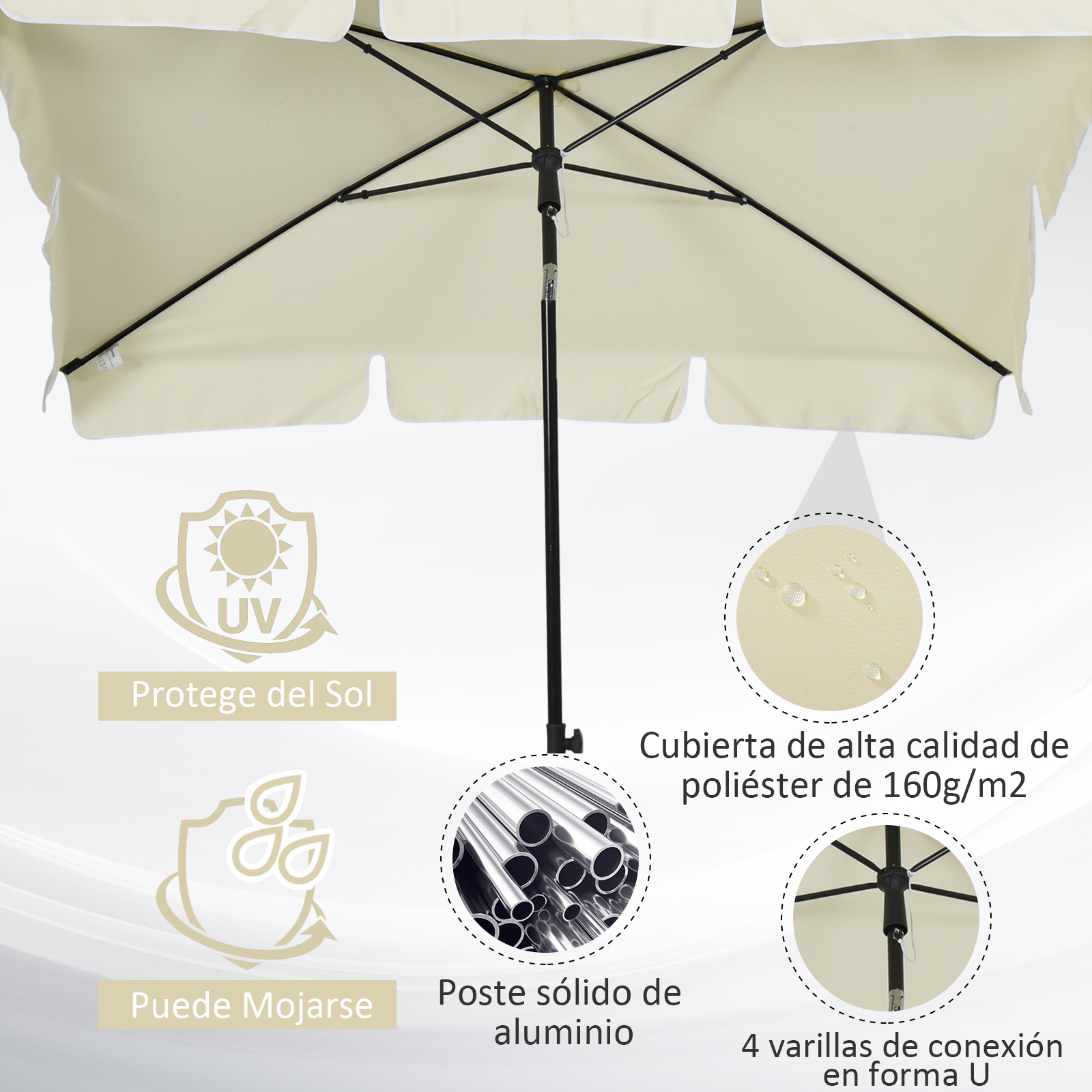 Sombrilla de Terraza Jardín Parasol Cuadrado Inclinable Poliester 2x1