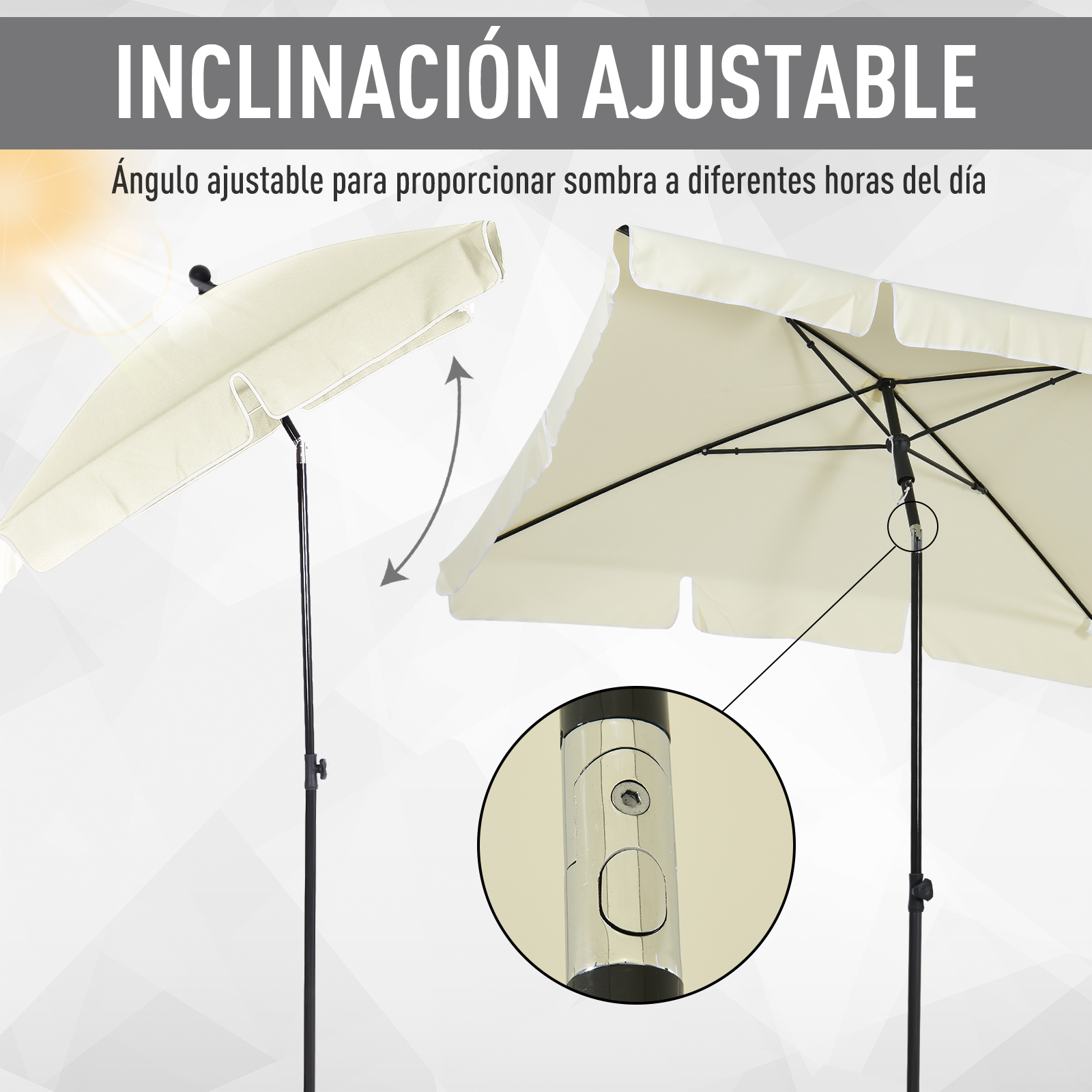 Sombrilla de Terraza Jardín Parasol Cuadrado Inclinable Poliester 2x1