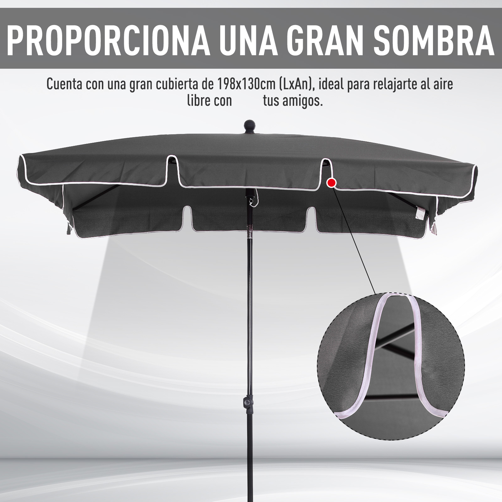 Sombrilla de Terraza Jardín Parasol Cuadrado Inclinable Poliester 2x1
