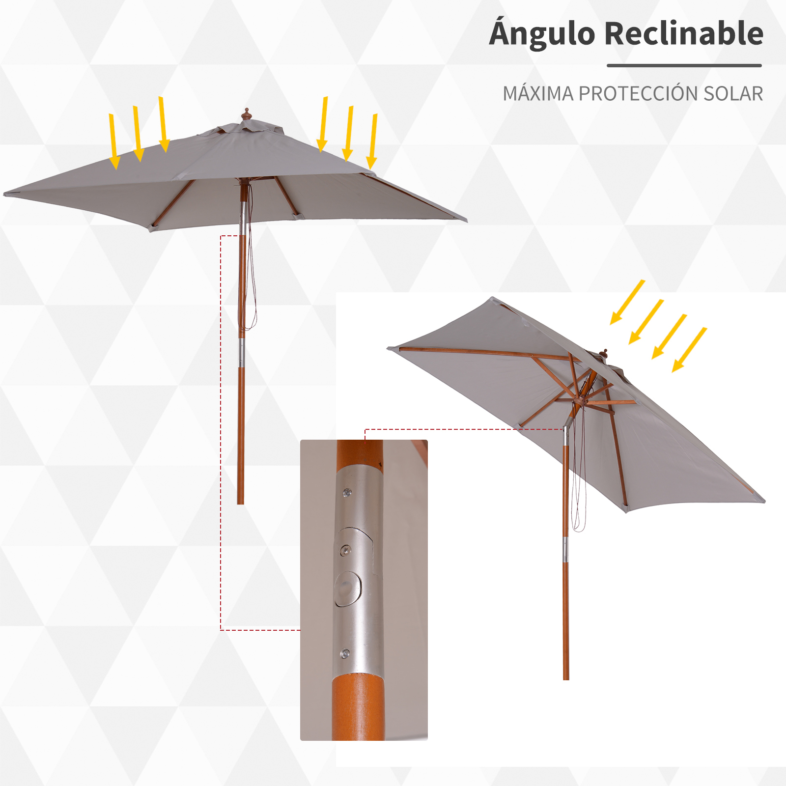 Sombrilla Parasol 200x150cm Bambú Madera para Jardín Patio Playa Ángulo