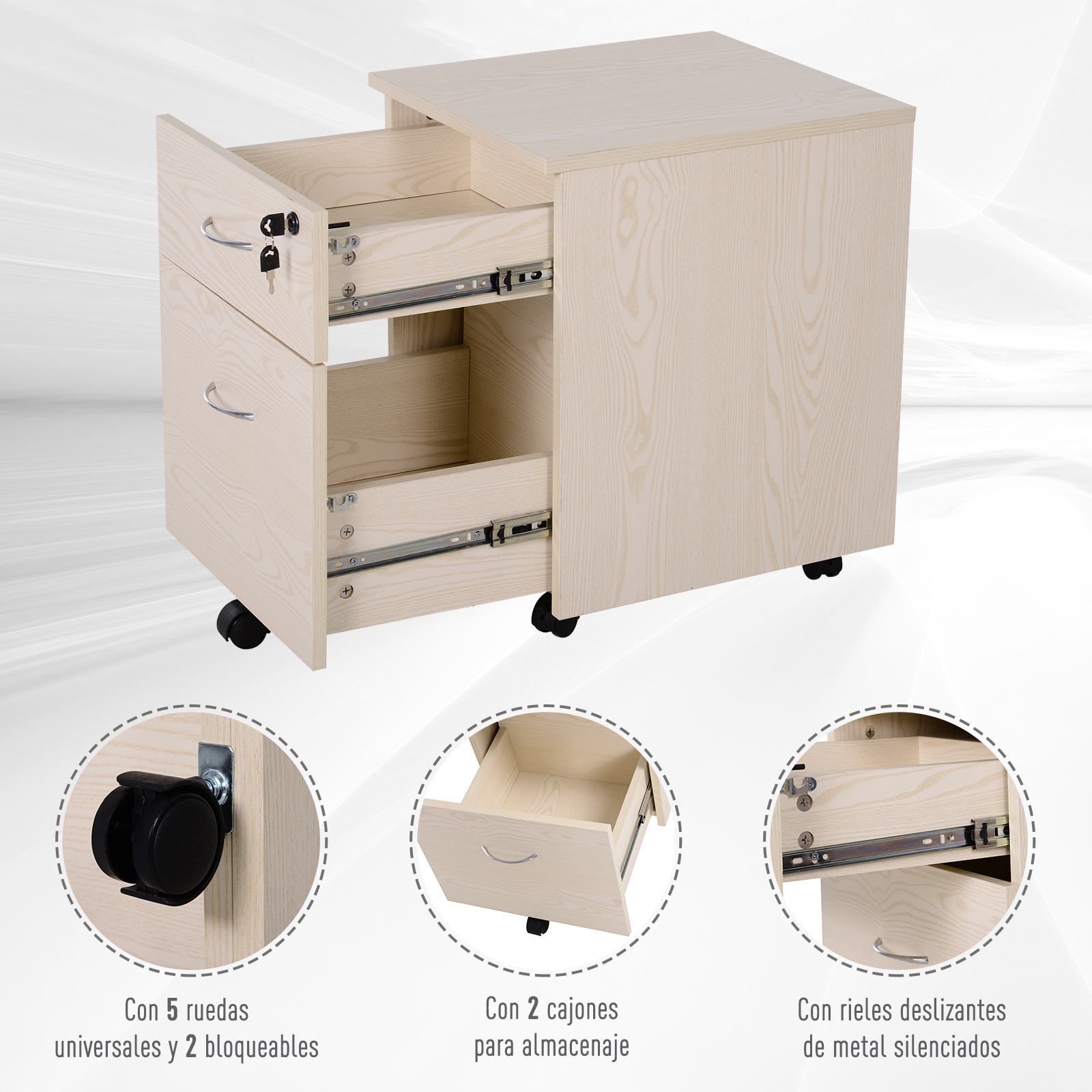 Cajonera Archivador con Ruedas y Llave Armario Archivador Móvil