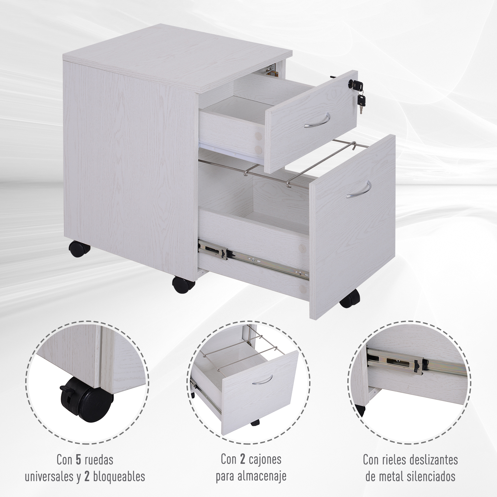Cajonera Archivador con Ruedas y Llave Armario Archivador Móvil