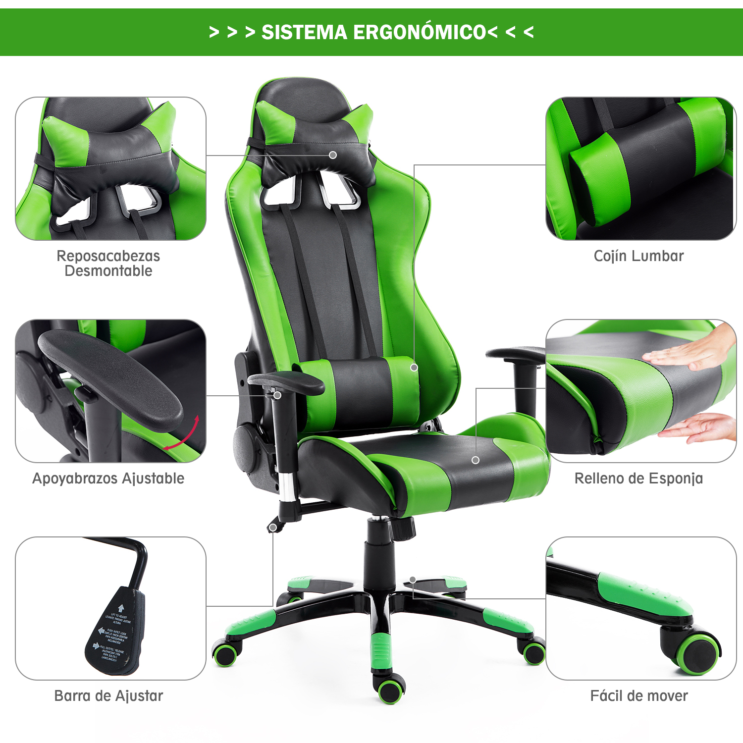 Racing Silla de Oficina Escritorio Silla Gaming Ergonómica Elevable y