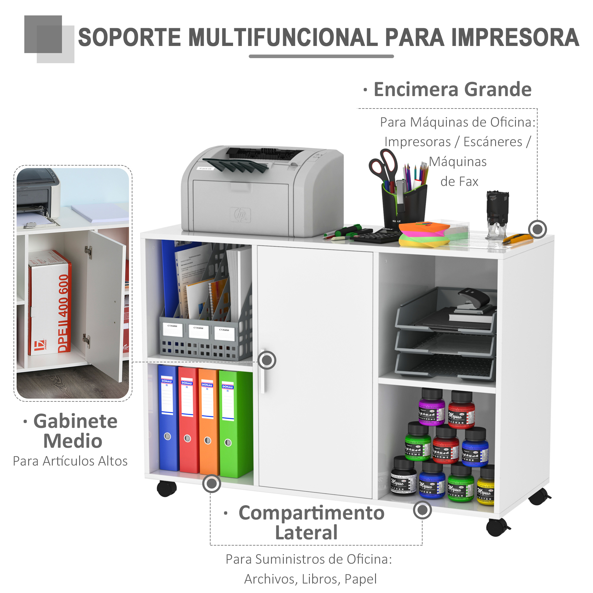 Armario de Oficina para Impresora Móvil Gran Almacenaje 100x40x71 cm | eBay