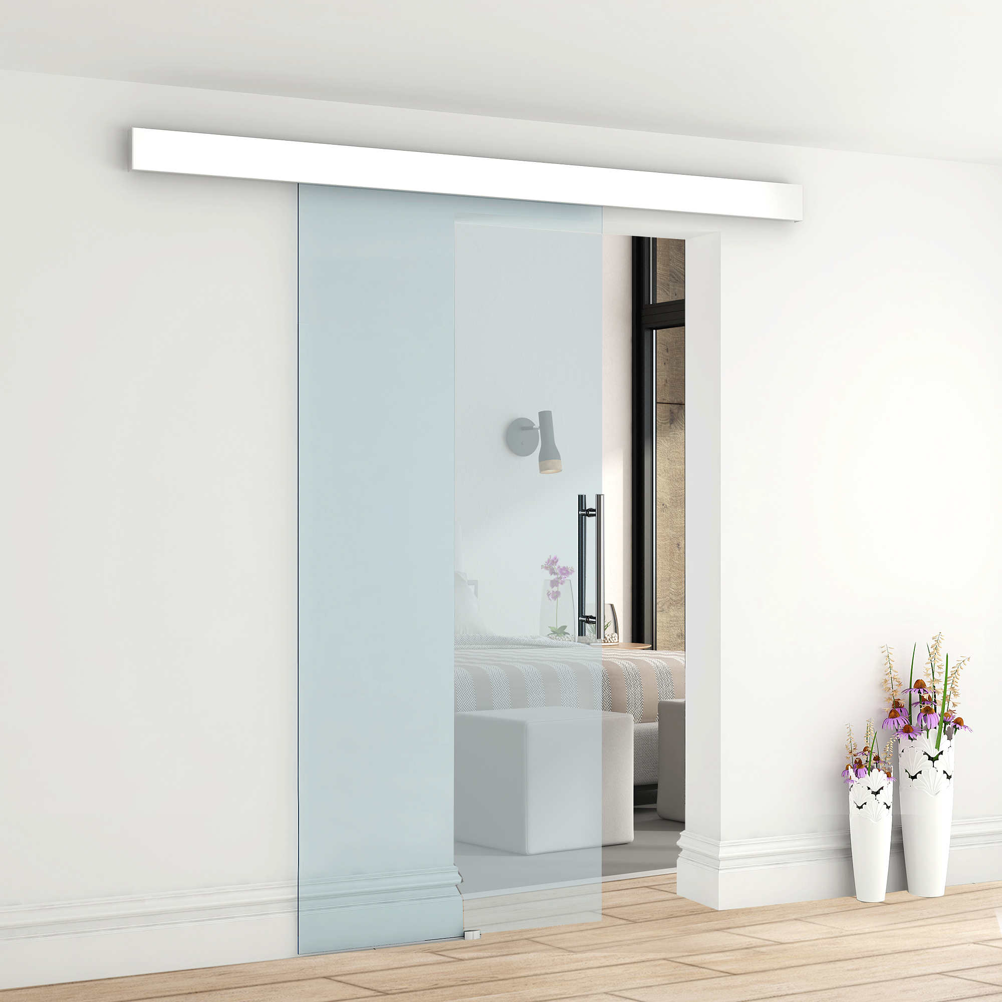 Puerta Deslizante de Vidrio Puerta Corredera Cristal 8mm Riel Alumino