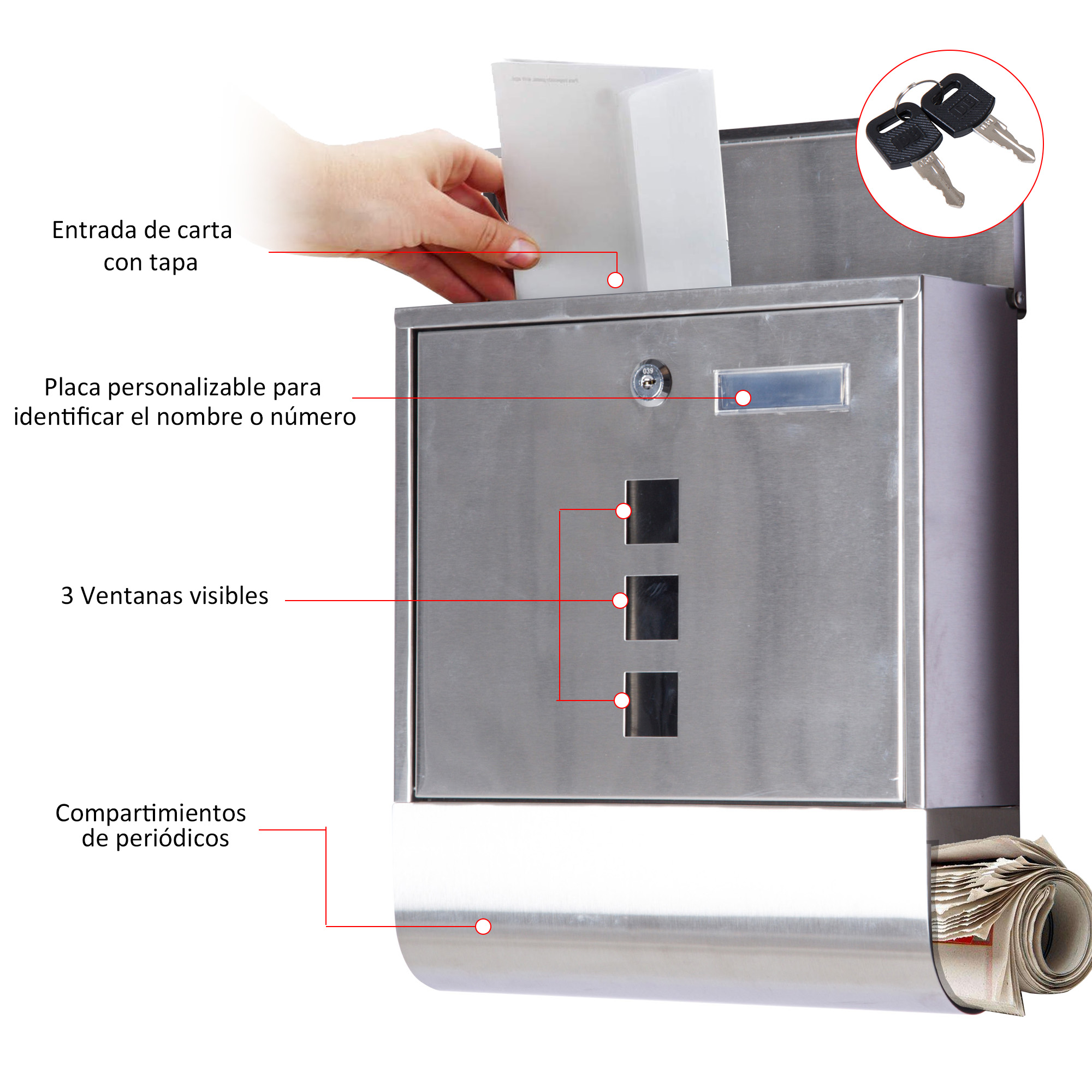 Buzón Exterior de Acero Inoxidable para Cartas Correo Postal Montaje en