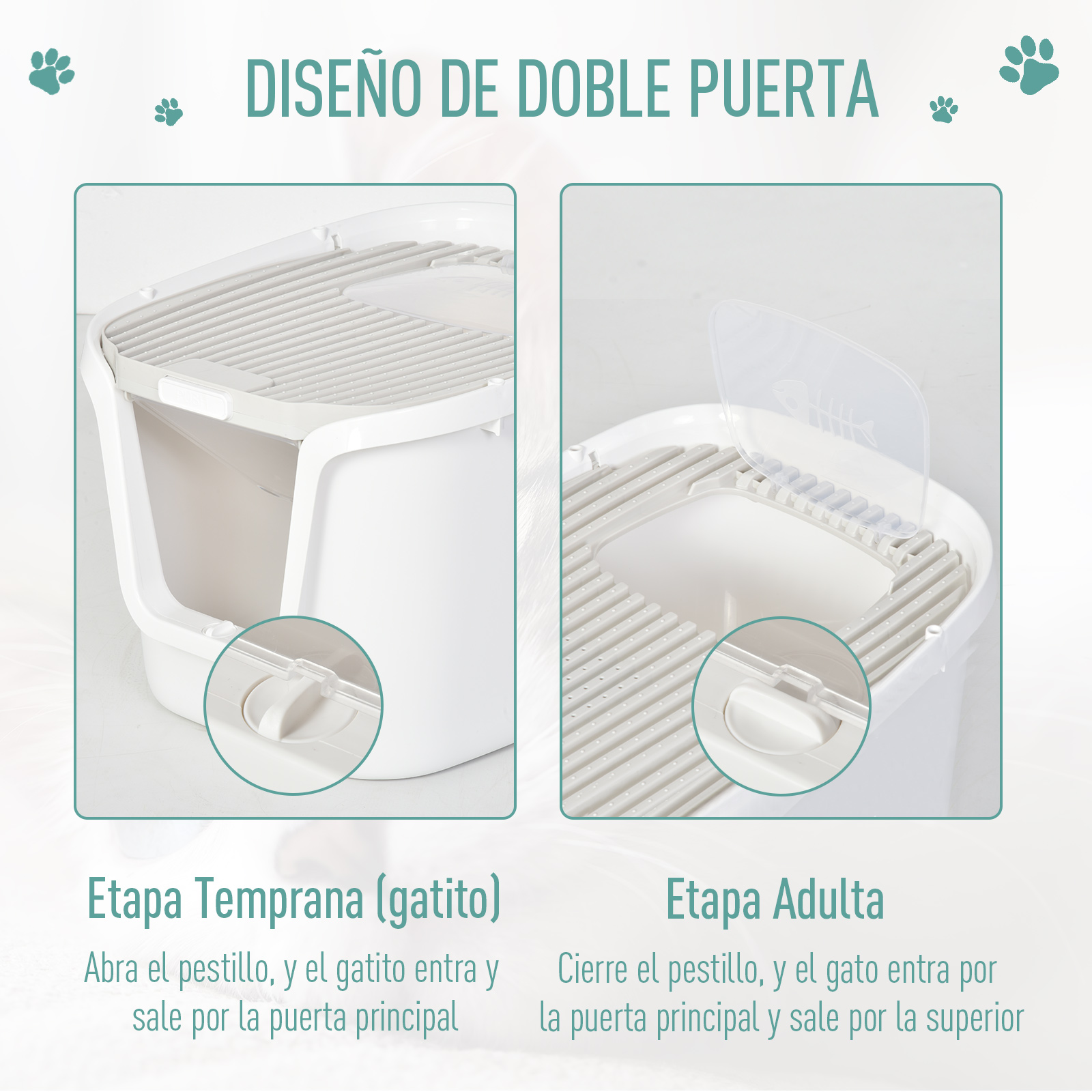 Caja de Arena para Gatos Doble Puerta Arenero Caja Desodorizante Pala