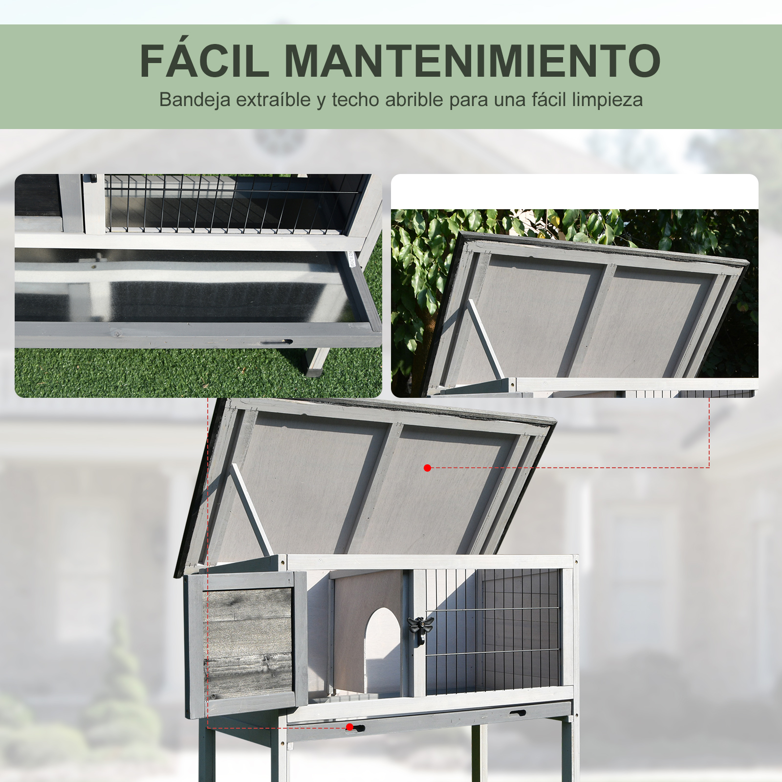 Conejera de Madera Exterior con Bandeja Extraíble Mascotas Pequeñas