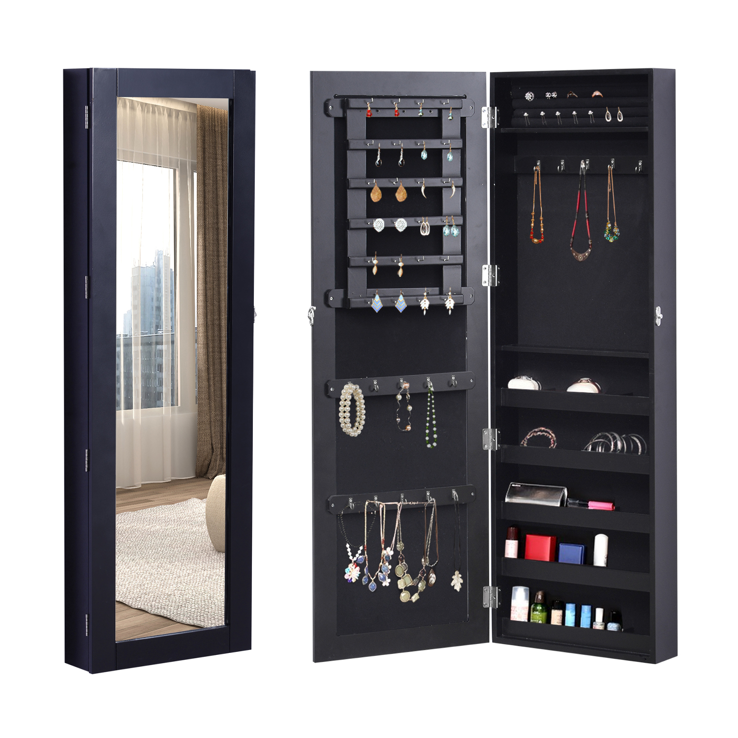 HOMCOM Armoire à Bijoux Multi-Rangements Design avec Miroir et Serrures