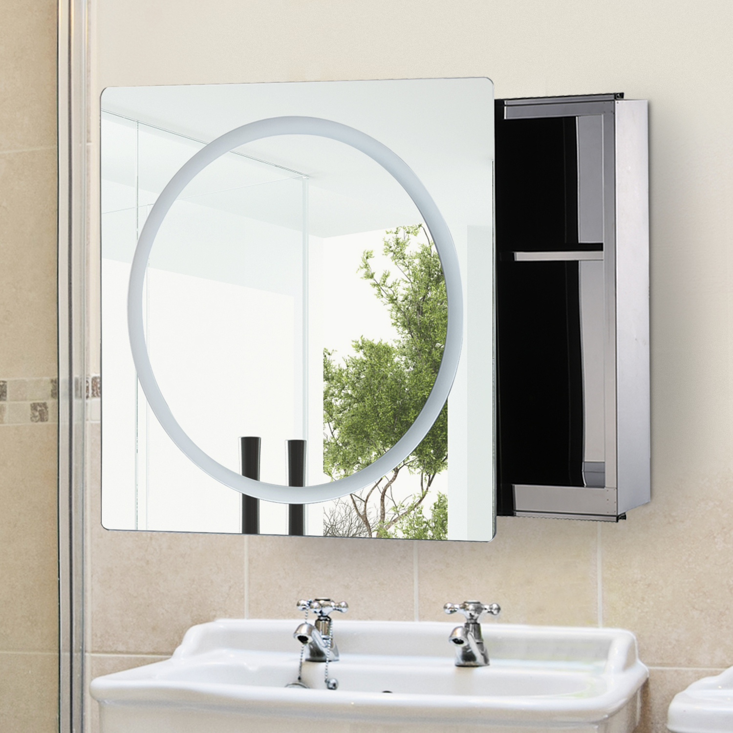 HOMCOM Miroir lumineux LED armoire murale design de salle de bain 2 en
