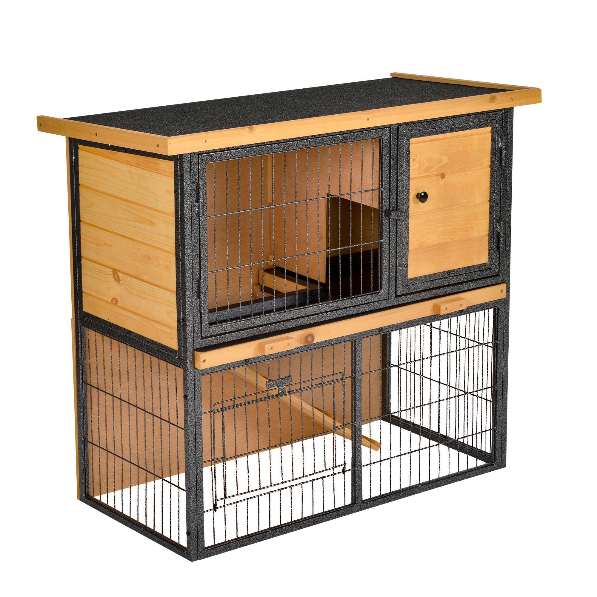 Clapier à lapin cage à lapin 2 étages trappe de séparation amovible 4 portes verrouillables 2 Clapier à lapin cage à lapin 2 étages trappe de séparation amovible 4 portes verrouillables 2