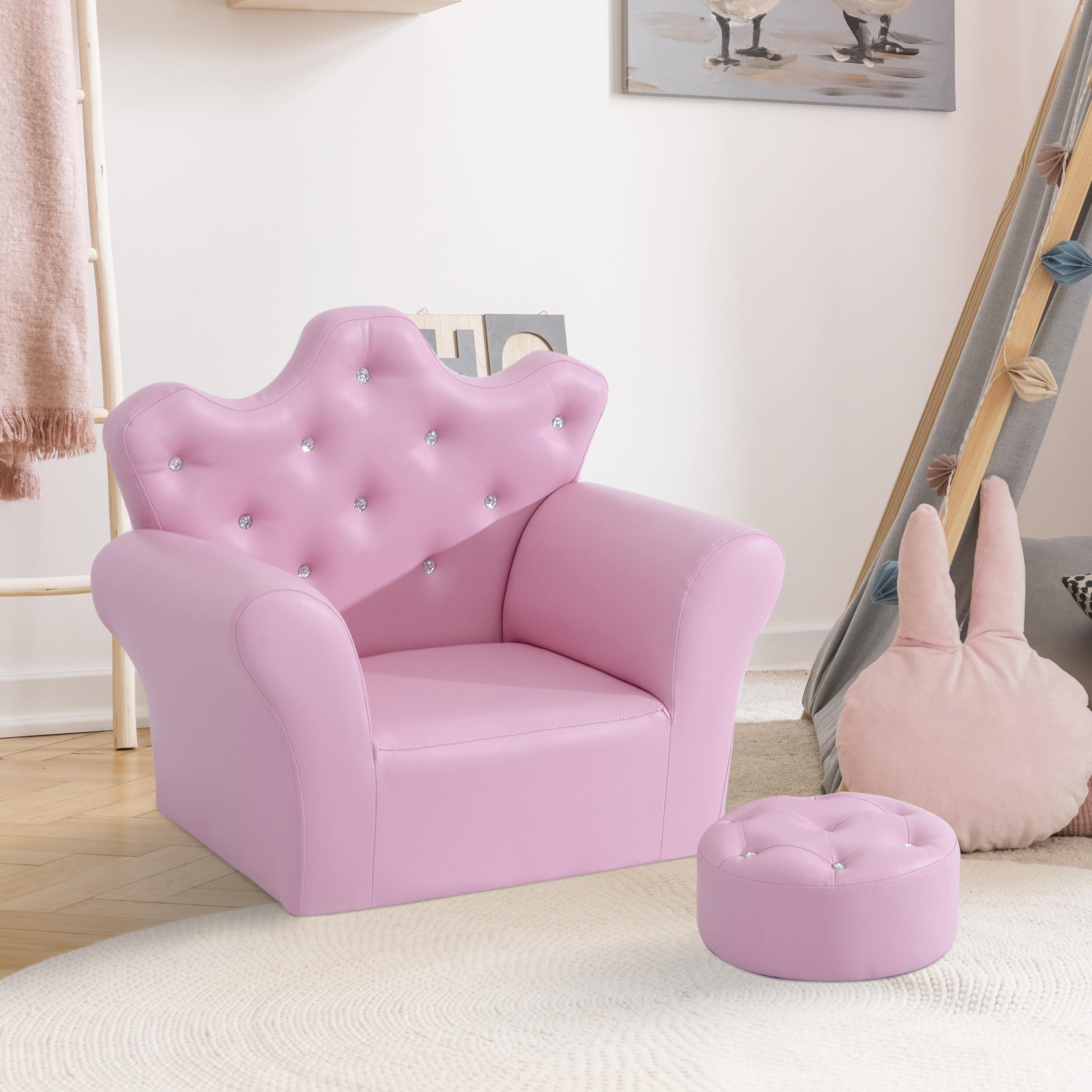 Kindersessel Kindersofa Kinder Mädchen Softsofa mit Kristallknöpfen