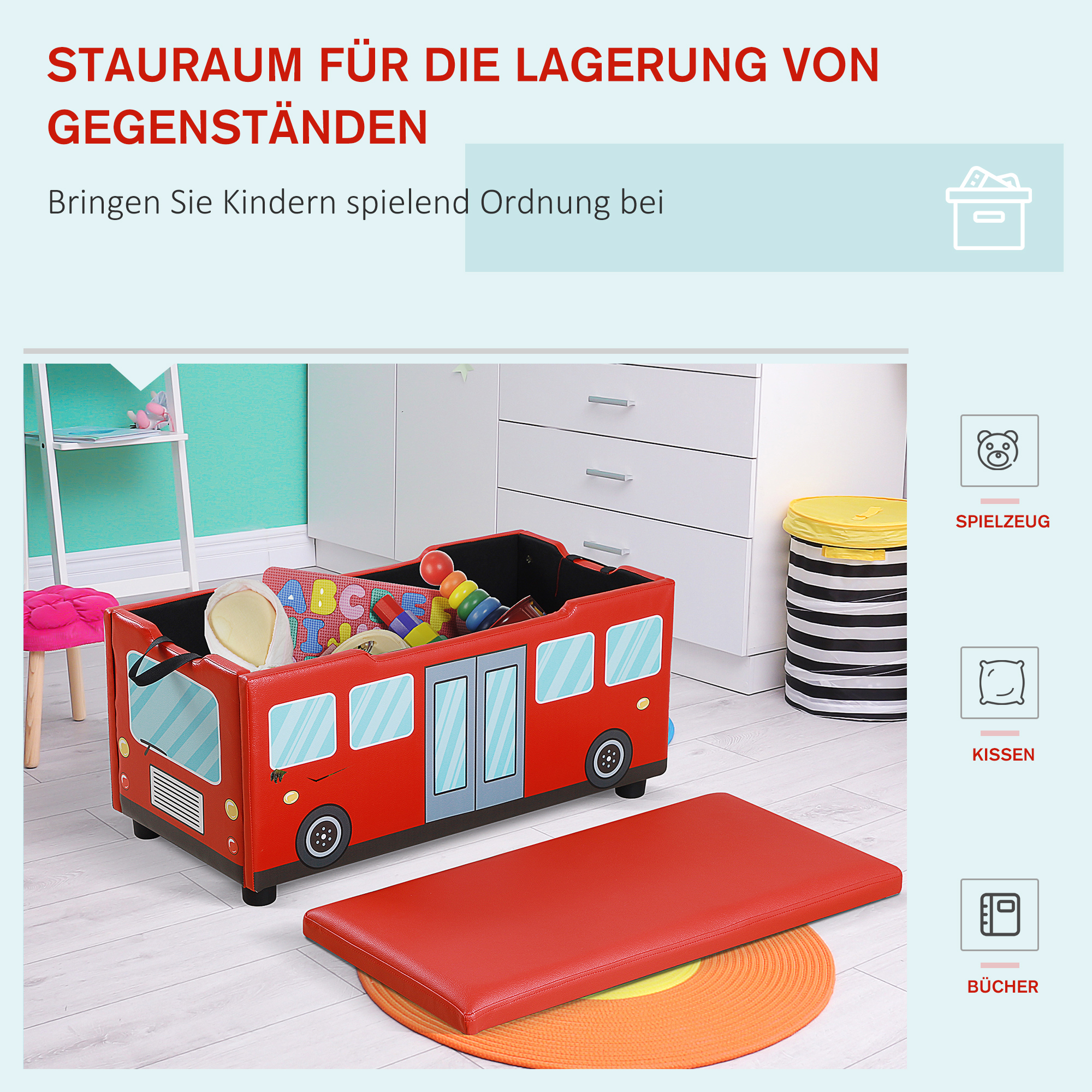 HOMCOM Kindersitzbank Polsterbank mit Stauraum Faltbar 75x36x39cm | eBay