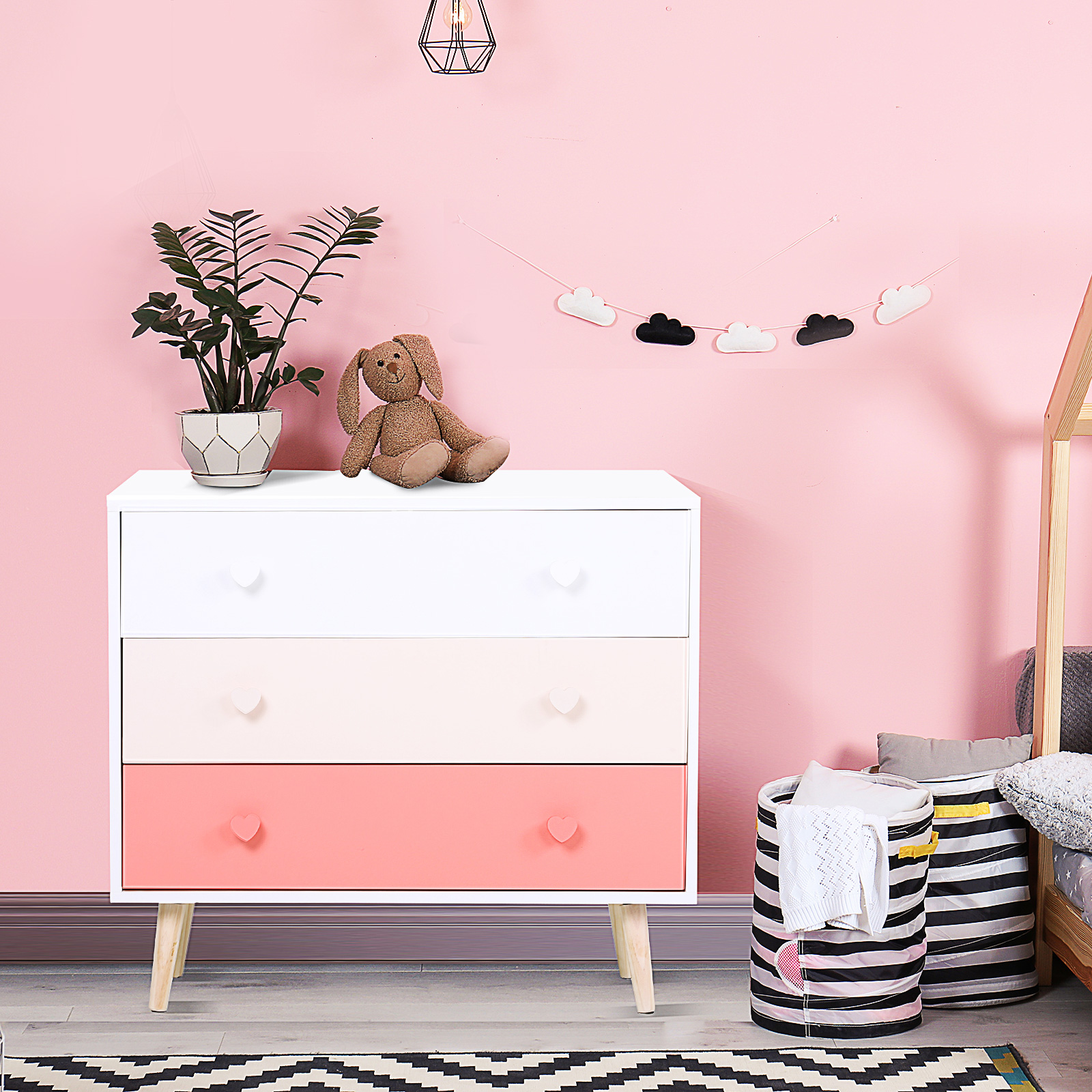 HOMCOM Kinderzimmer Schrank mit 3 Schubladen Kinderschrank Aufbewahrung