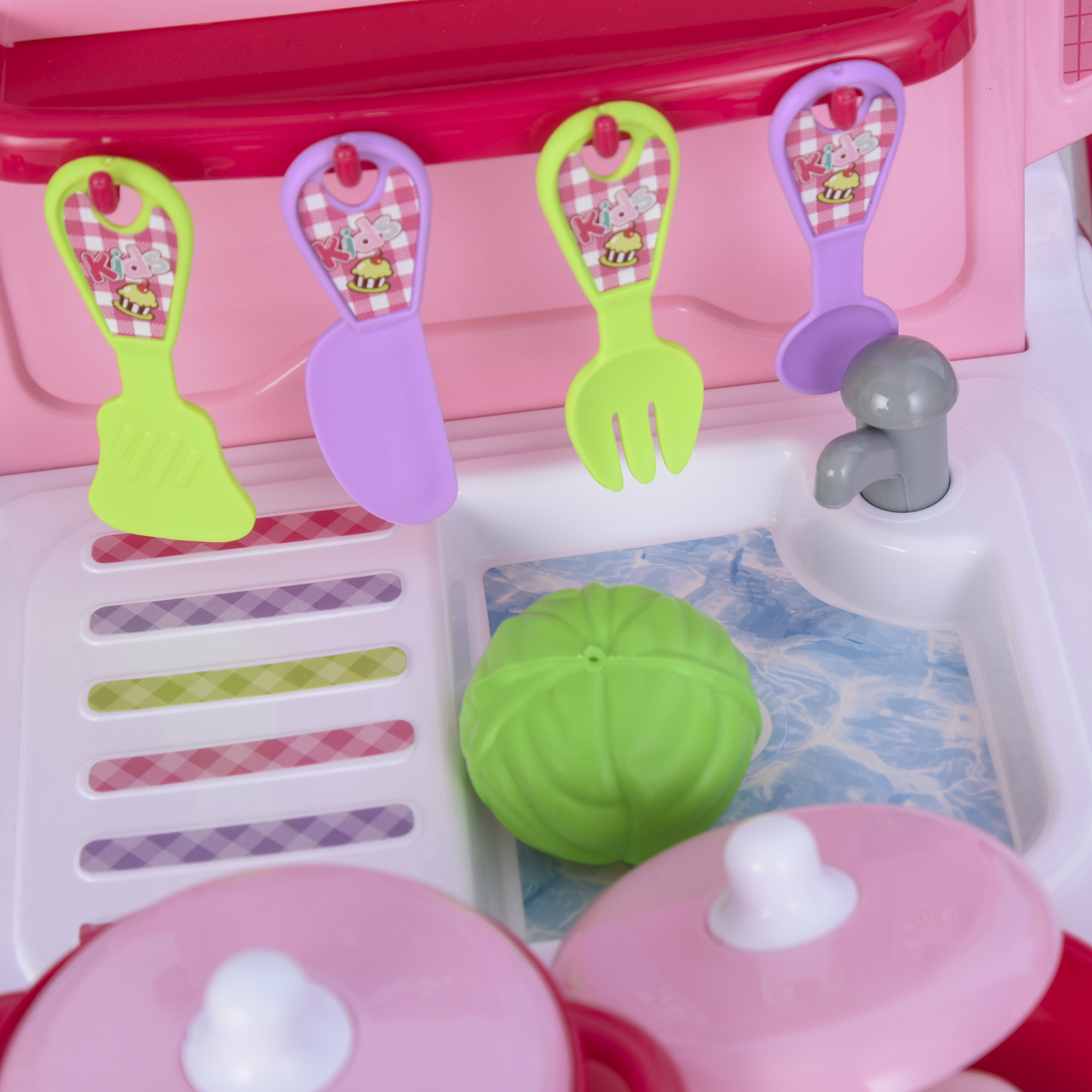 Kinderküche mit 42-Zubehör Spielküche Spielzeugküche Kunststoff Weiß+Rosa
