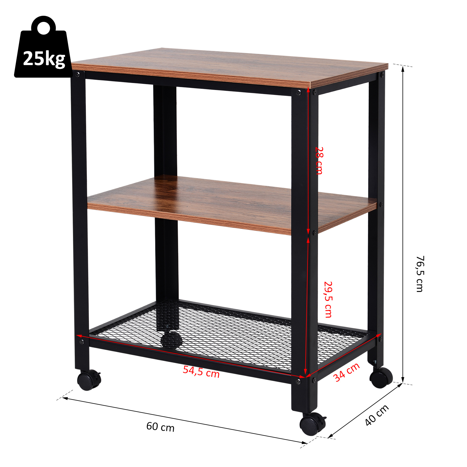 HOMCOM Küchenrollwagen 3-stufiger Küchenwagen Servierwagen Spanplatte