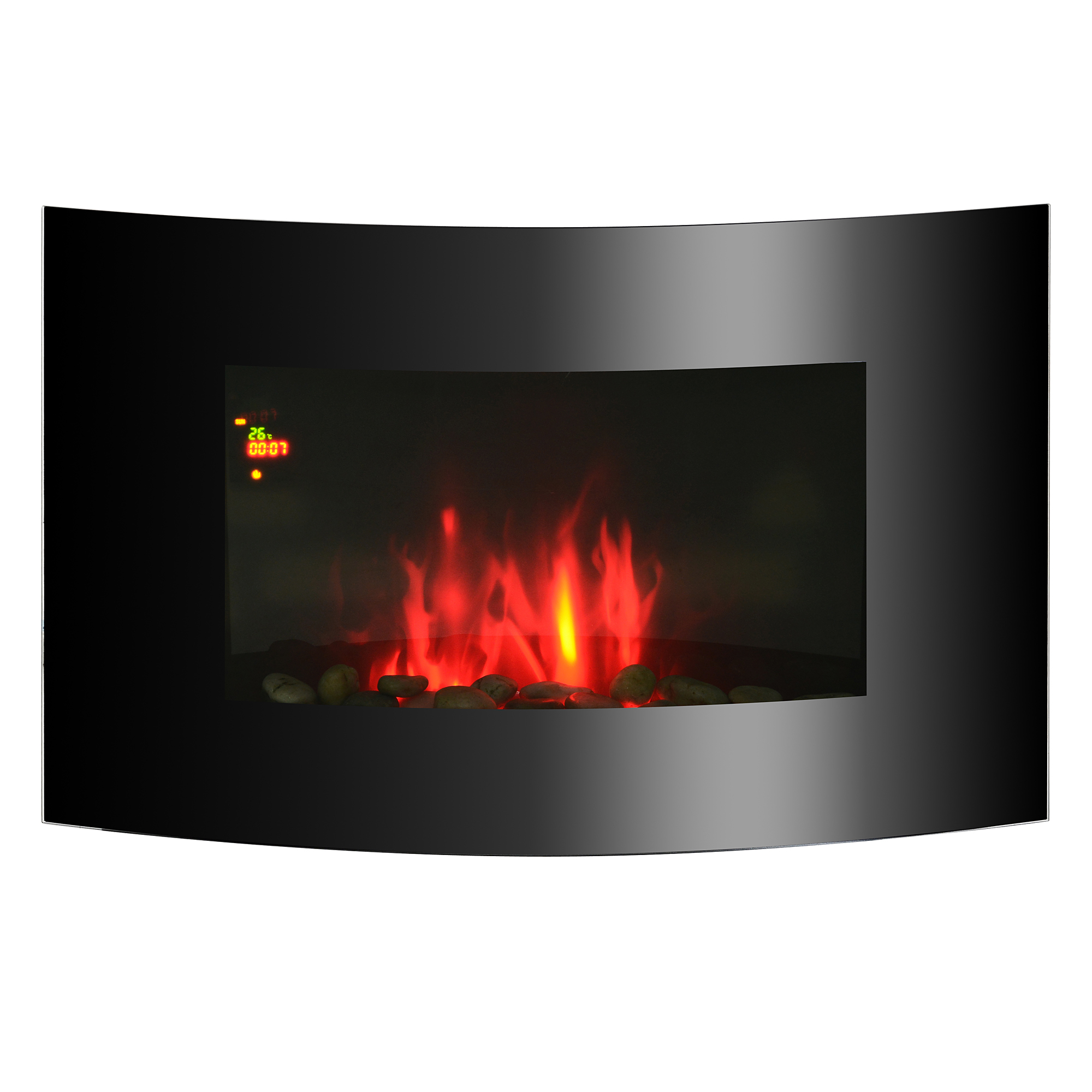 Elektrokamin Elektrisch Wandkamin Kaminofen LED Kies Edelstahl 1800W
