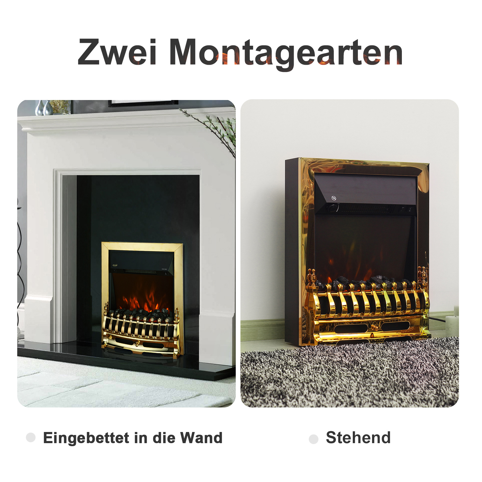 Elektrokamin Kaminofen 2000W Elektrischer Kamin Wandkamin Flammeneffekt