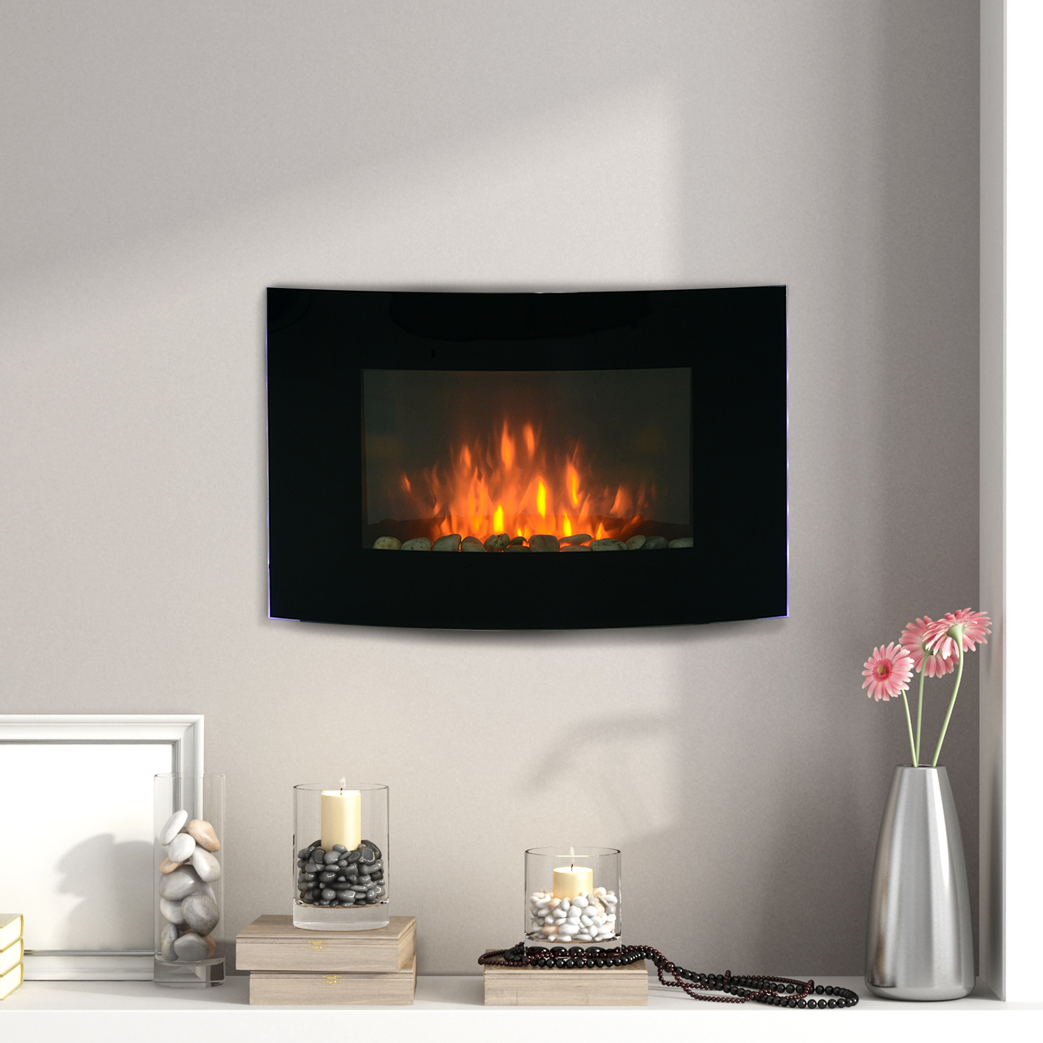 Elektrokamin Kaminofen Kamin Wandkamin mit Fernbedienung 2 Maße LED