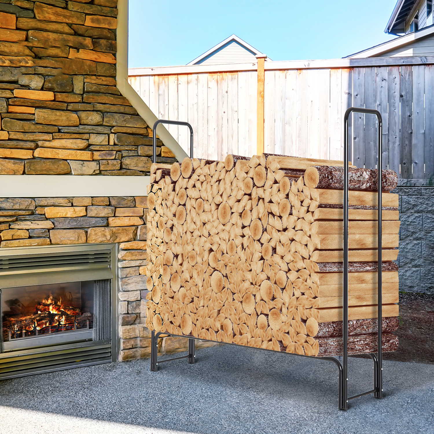 Kaminholzständer 150kg Kaminholzablage Holzkörbe Kaminholzhalter Stahl