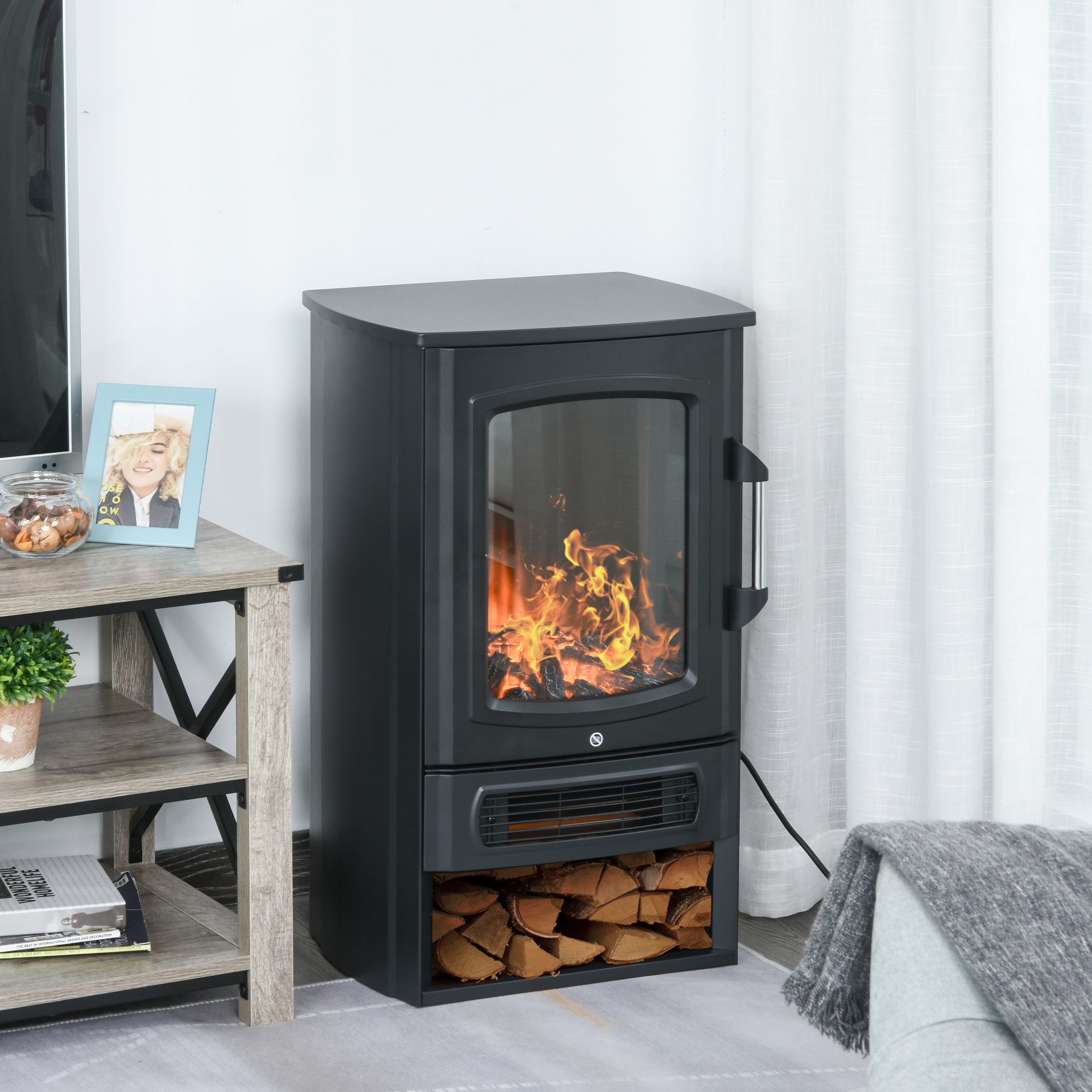 Elektrokamin 1000 W/2000 W mit Flammeneffekt Thermostat 20–25 qm