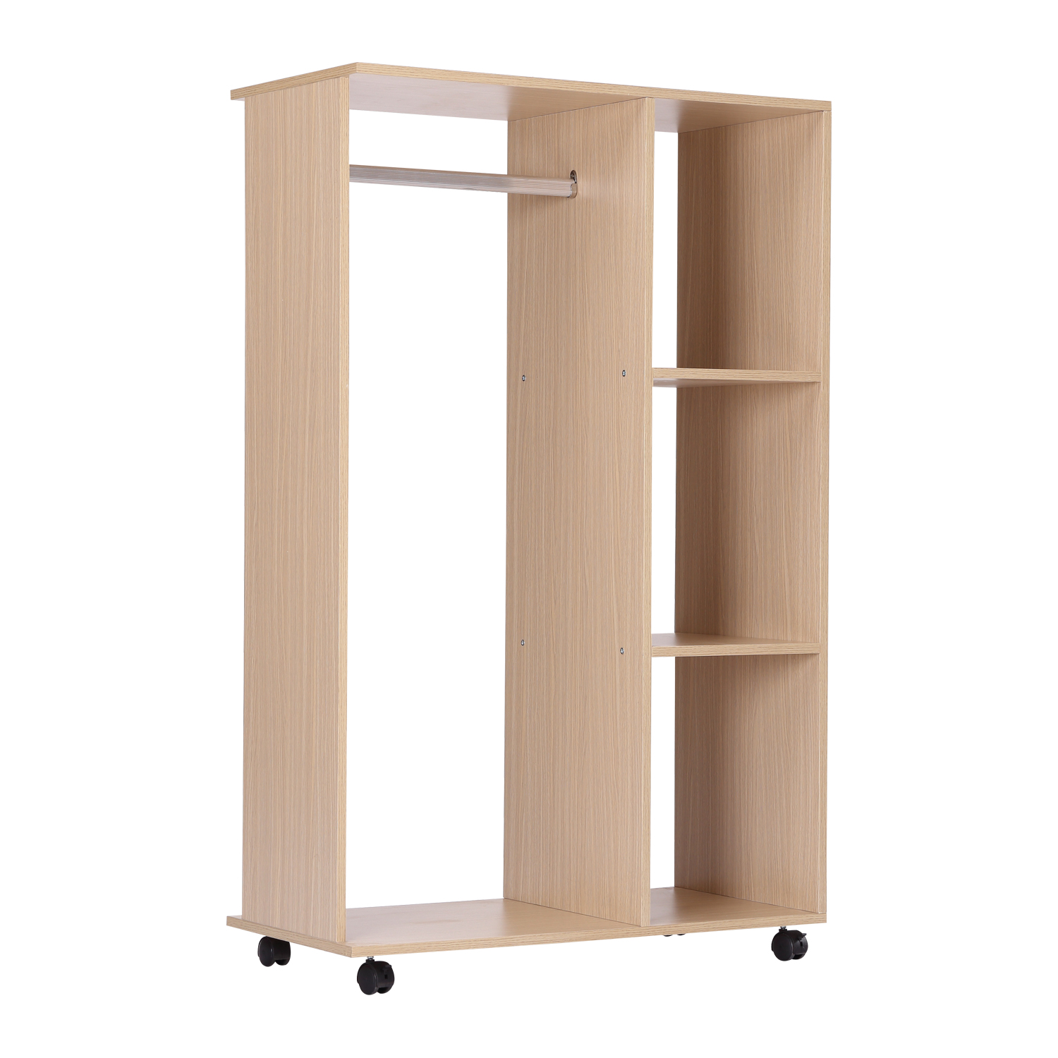 Kleiderschrank offener Dielenschrank mit Stangen und Räder Natur/Schwarz Kleiderschrank offener Dielenschrank mit Stangen und Räder Natur/Schwarz