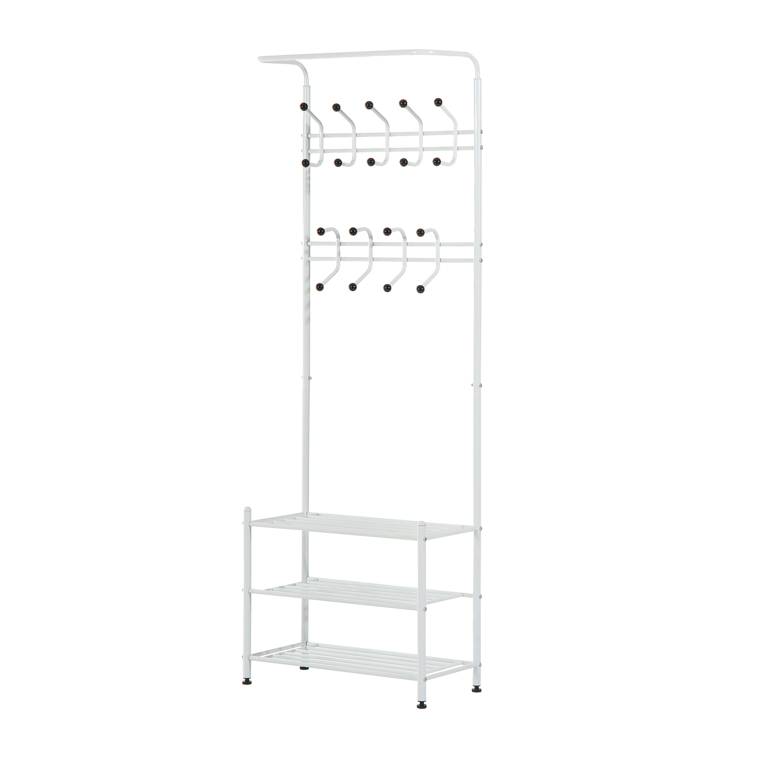 Kleiderständer mit Schuhablage 18 haken Wandgarderobe Metall Weiß