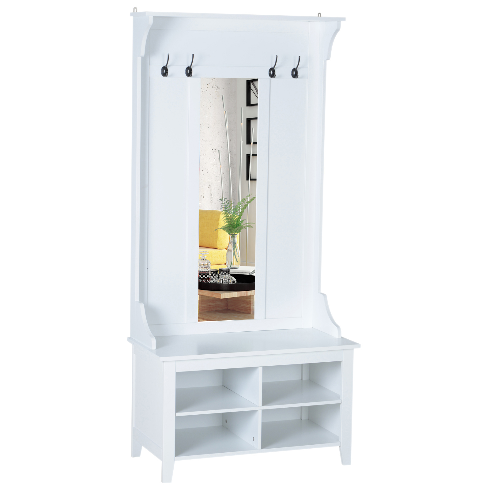 Garderobenständer mit Sitzbank Garderobenset Schuhschrank Spiegel 4