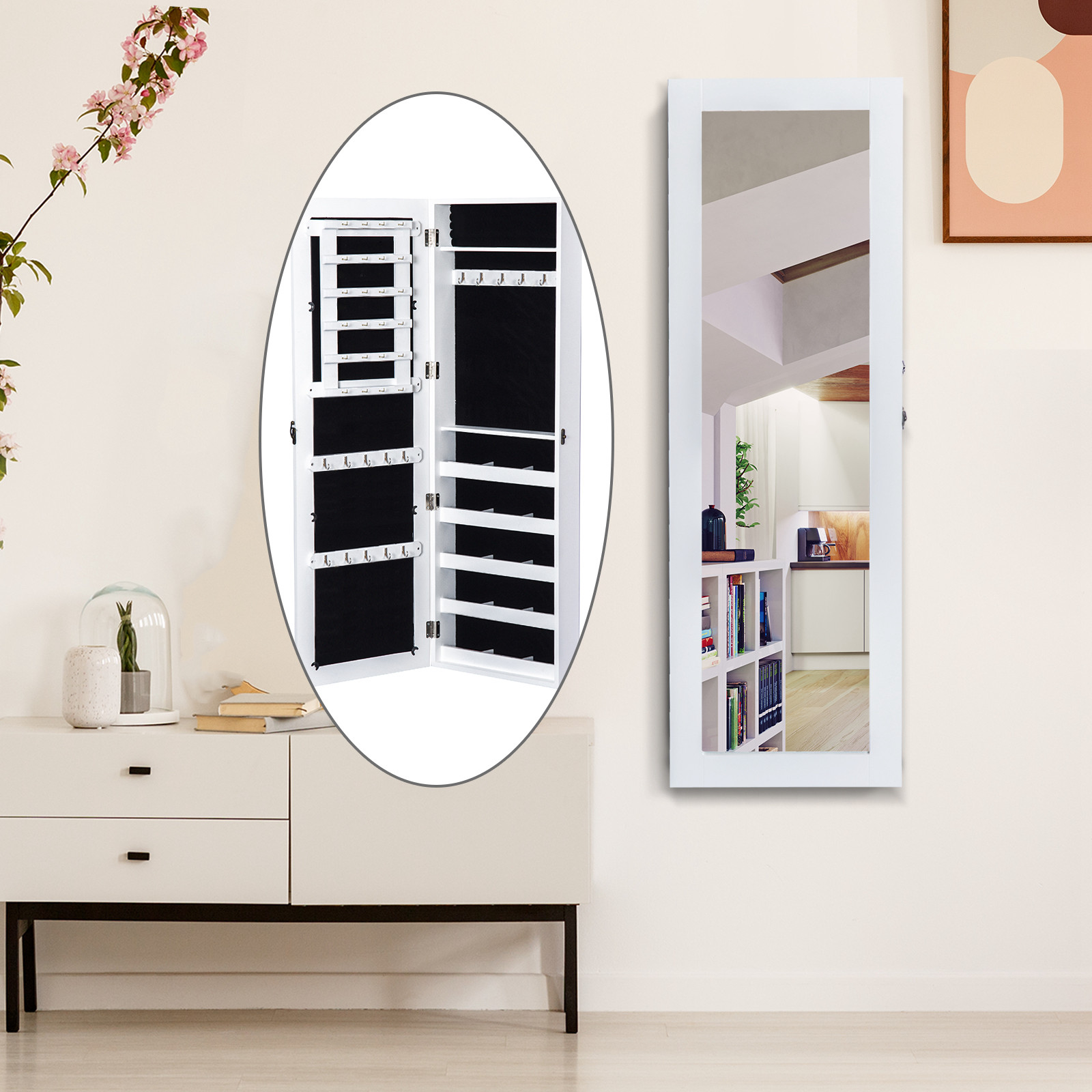 HOMCOM Schmuckschrank Wandspiegel Spiegelschrank Wandschrank