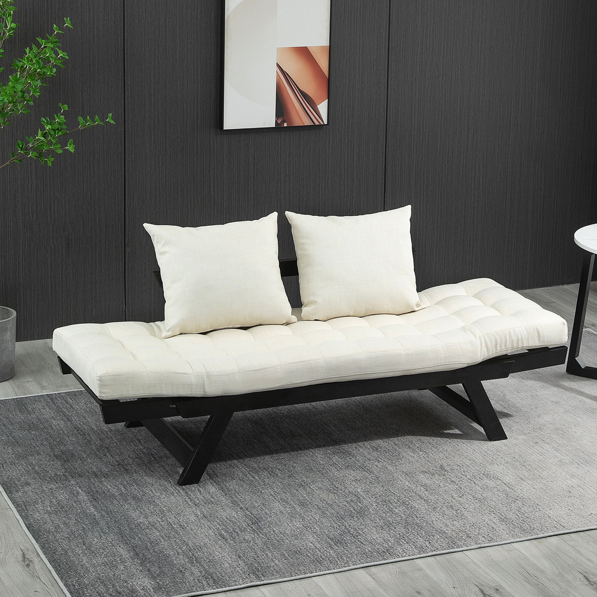 HOMCOM Schlafsofa Klappsofa Couch 2-Sitzer Stoff Leinen Creme | eBay