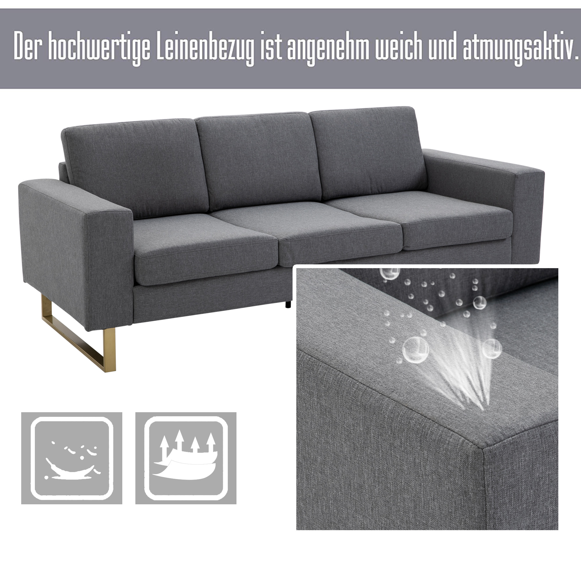 VidaXL 3-Sitzer Sofa Mit Fußhocker - Kunstleder Relaxsofa Schwarz